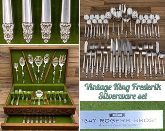 Vintage 1847 Rogers Bros Silverware Set for 8 - King Frederik