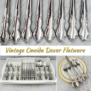 Vintage Flatware Set, Oneida Heirloom Dover in flatware tray, Stainless Flatware, Service for 8, Wedding Gift