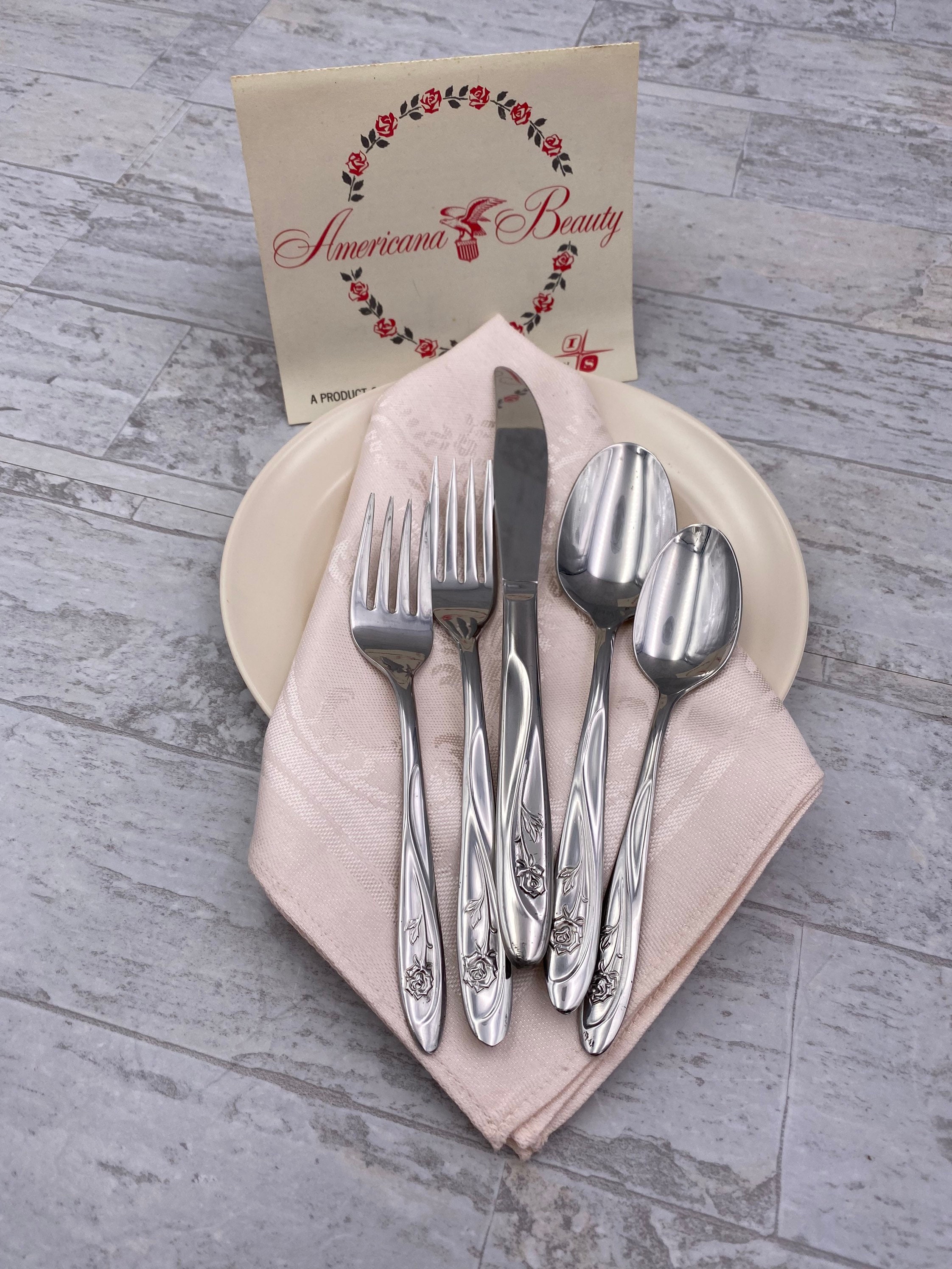 Vintage Stainless Flatware Americana Beauty Rose, Service for 8