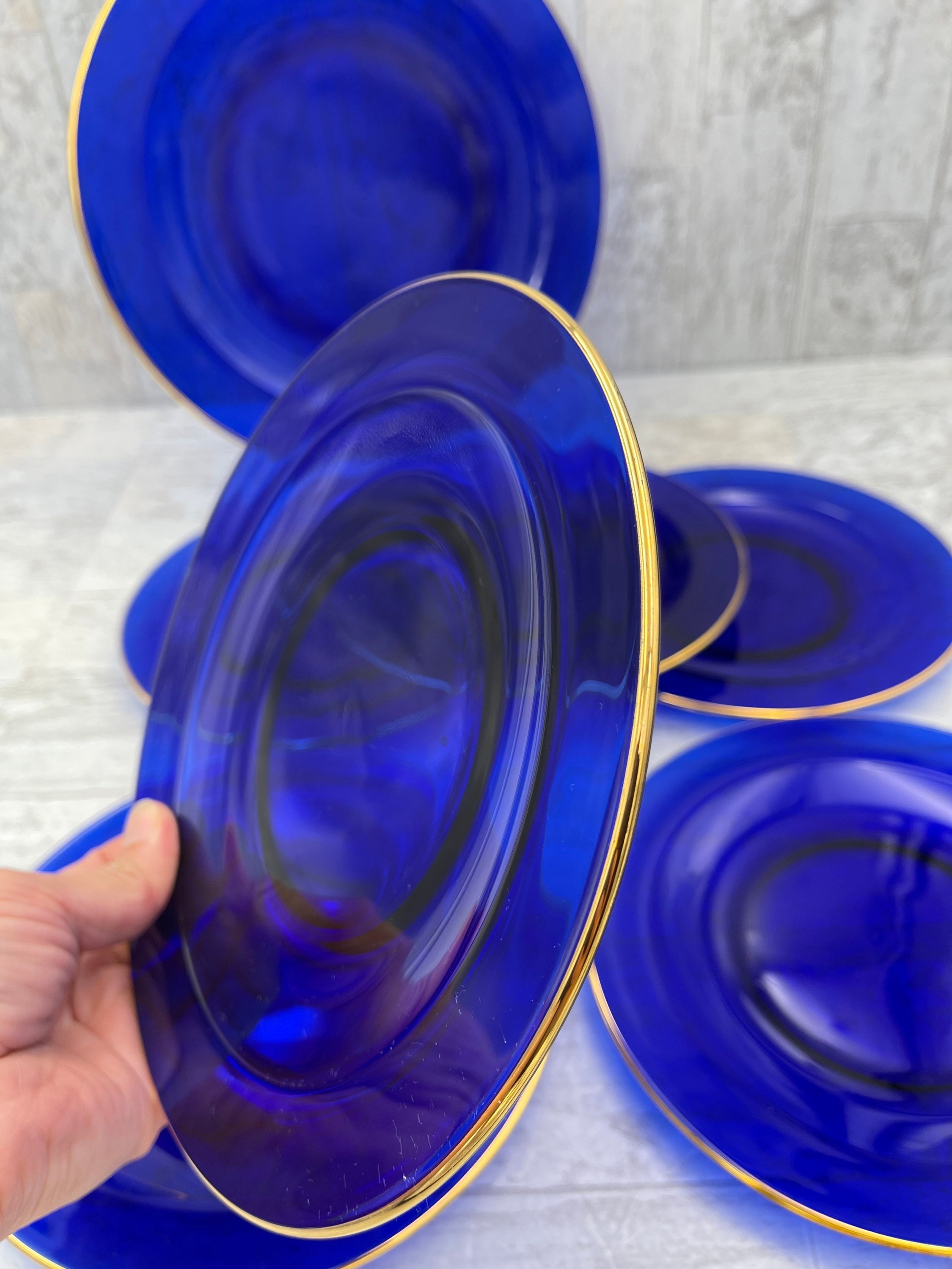 World Faith Russian Cobalt Blue Net Dessert Plates – 6-Piece Bone China Set, 8”