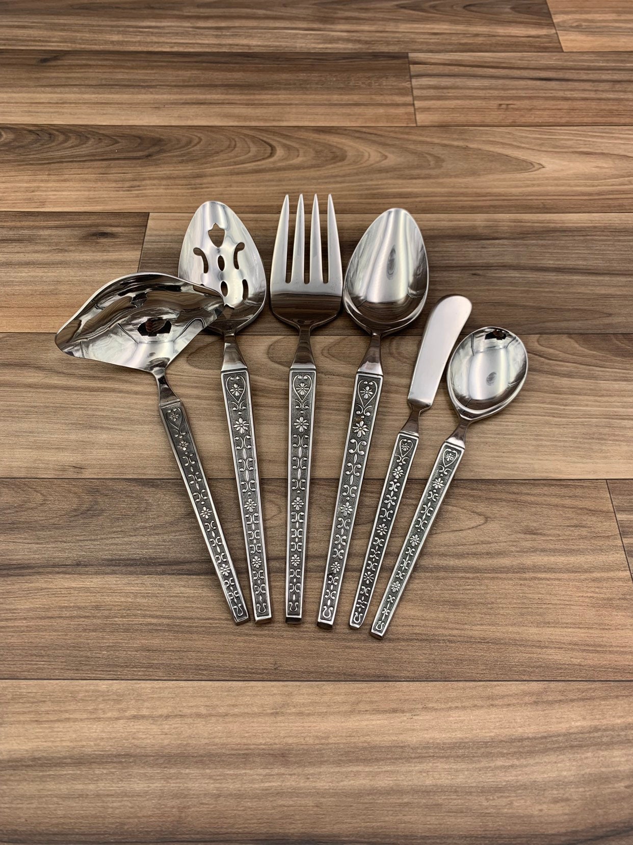 Mid Century Stainless Flatware set Cordova by Riviera Floral scroll