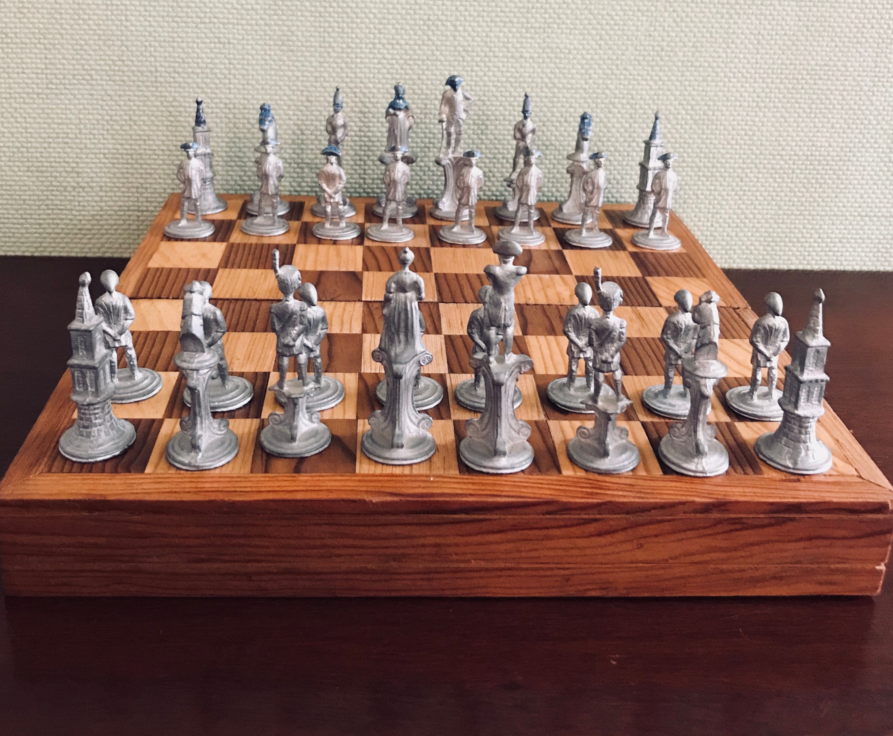 Vintage Revolutionary War Chess Set Handcrafted Chess Board Handcast