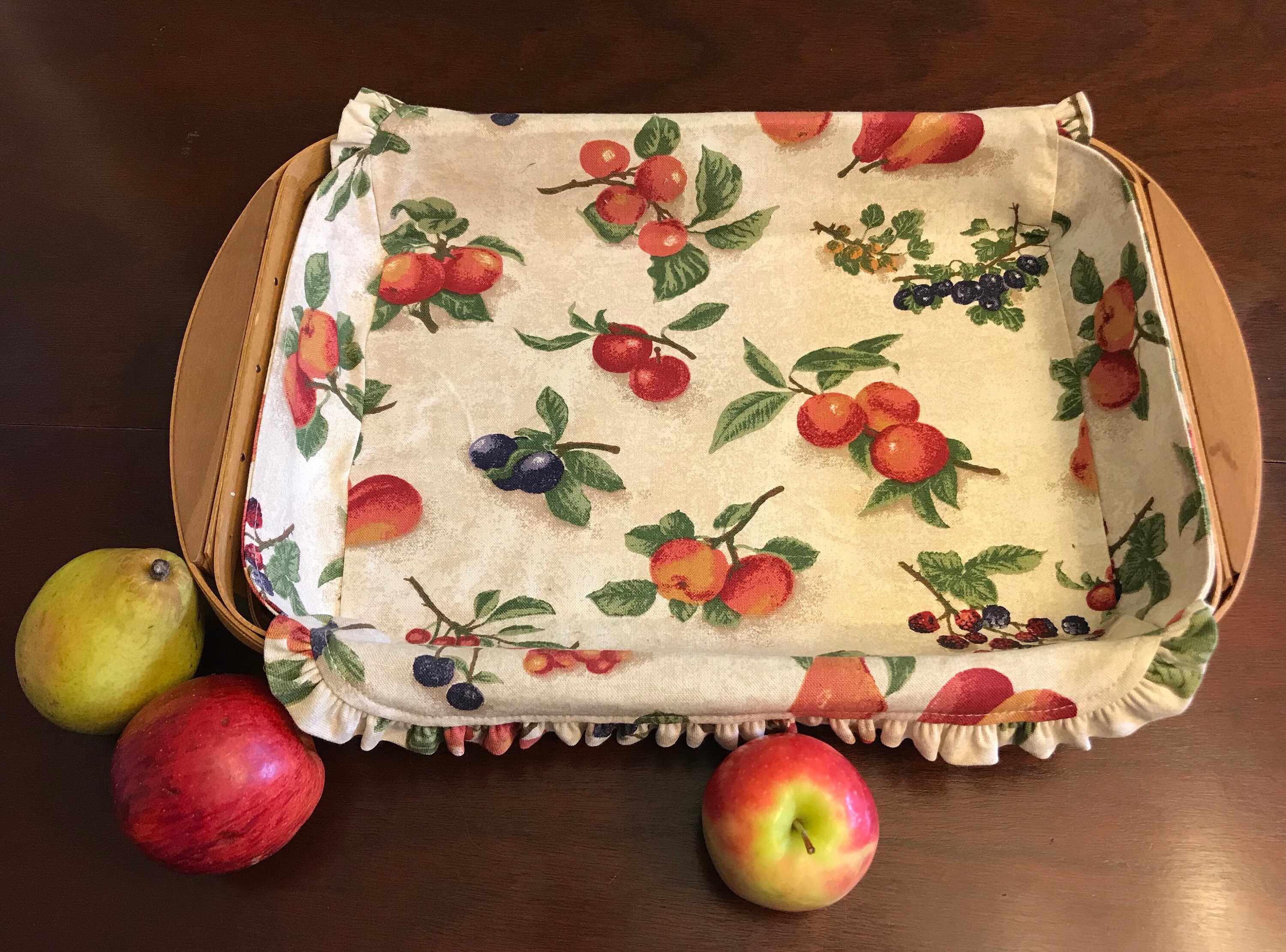 Longaberger Serving Tray Basket with fabric Liner Fruit Medley, Plastic