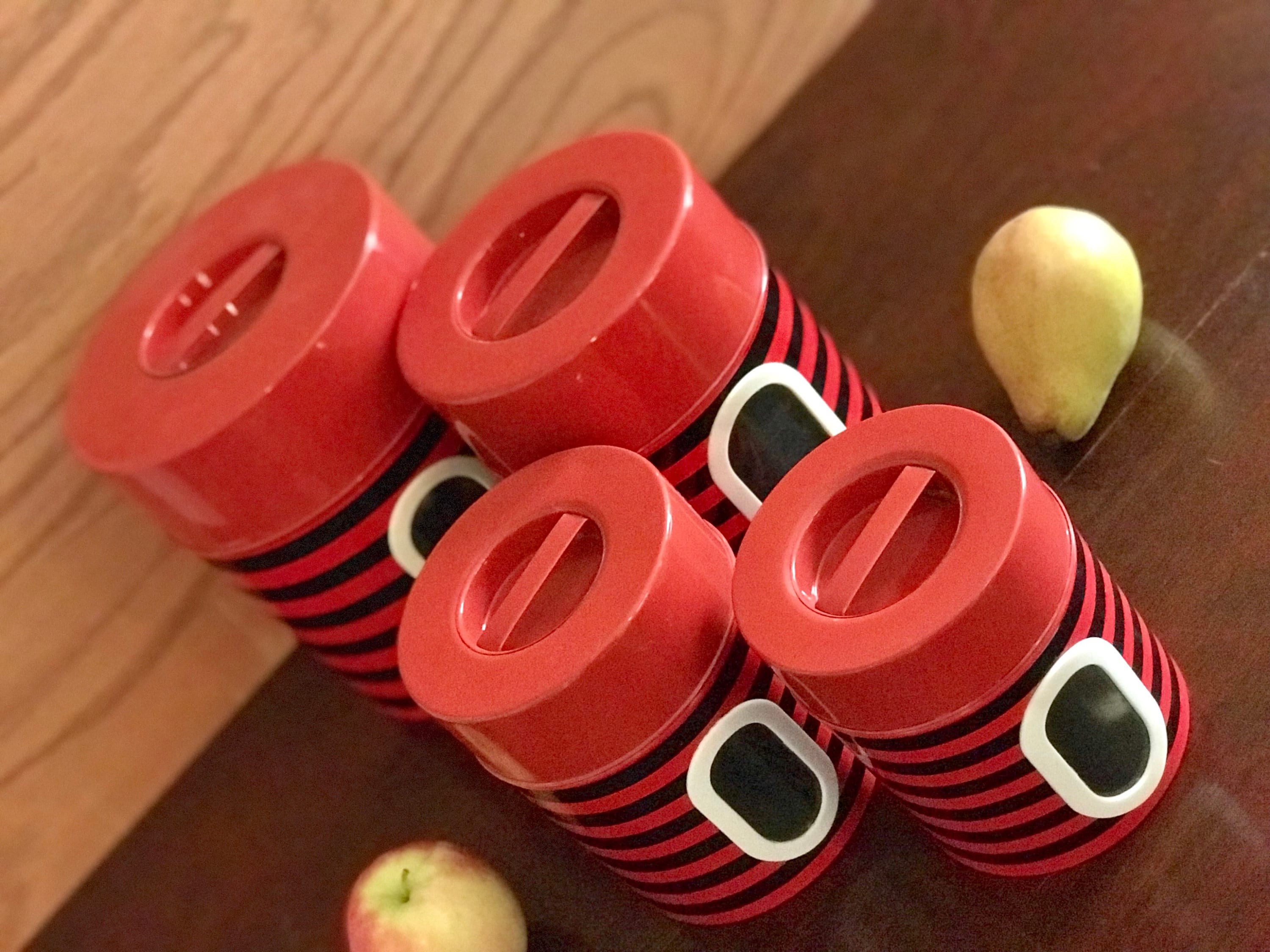 Vintage Red Black Stripe Canister set, Nesting Tin canisters, Kitschy Kitchen Storage, Camp