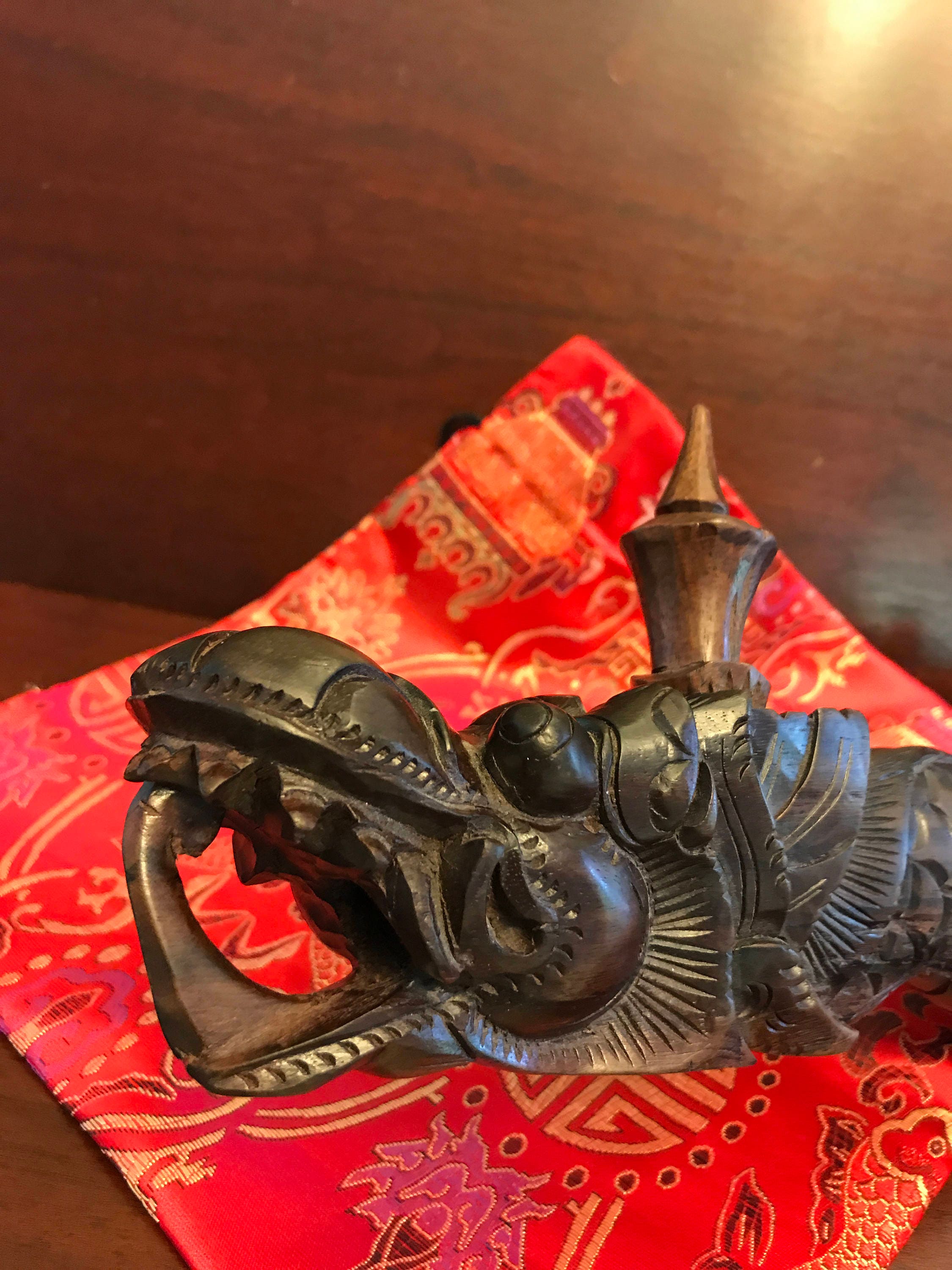 Vintage Carved Dragon Flute, handcarved wooden Flute, Asian Decorator