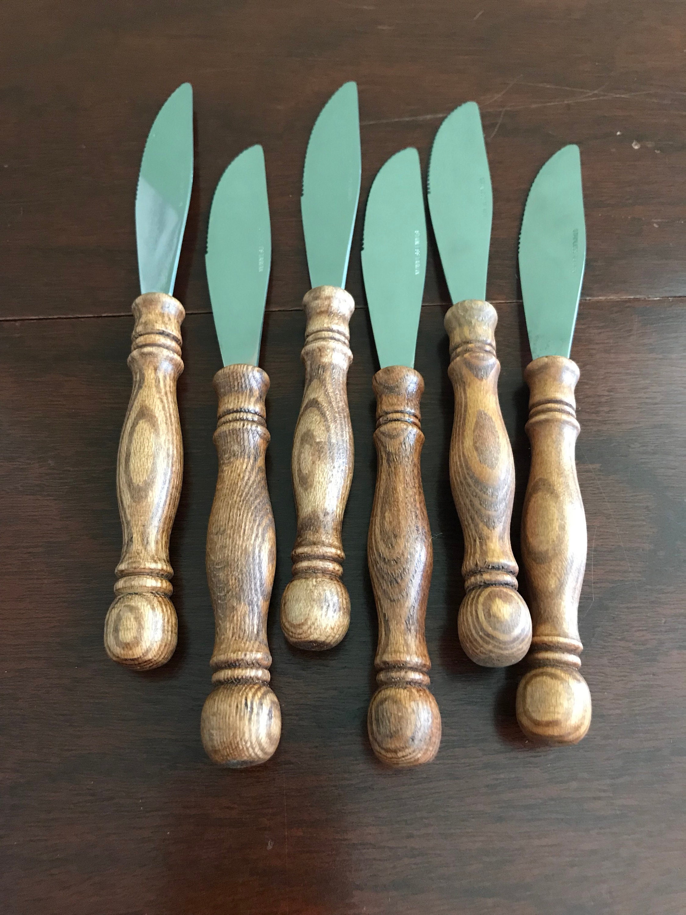 Vintage Wood Handled Flatware set, Black Pine Colonial Style Homestead