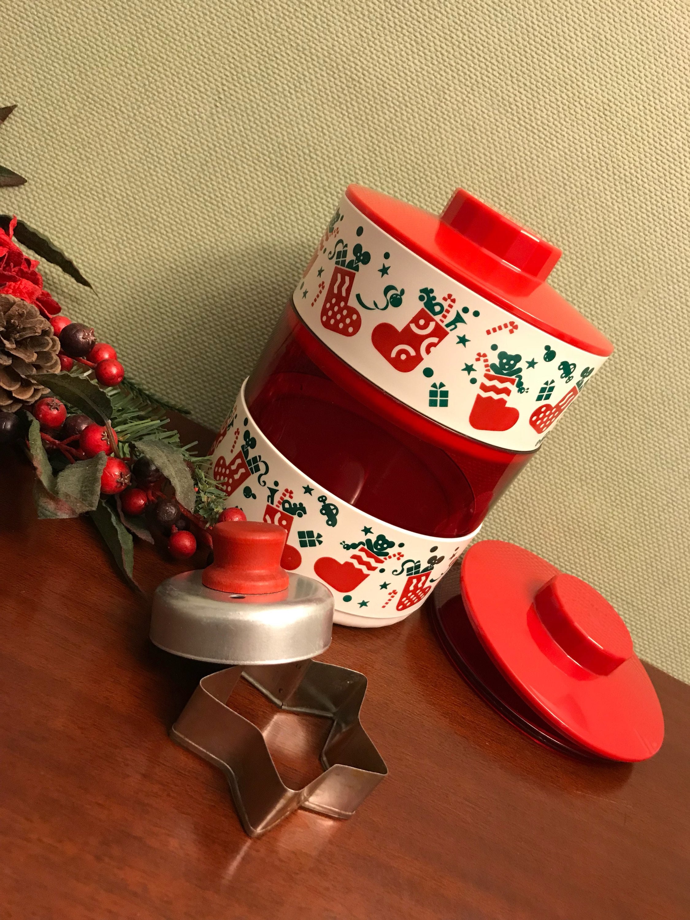 Vintage Tupperware Christmas Canisters, 3 Stacking Cookie containers