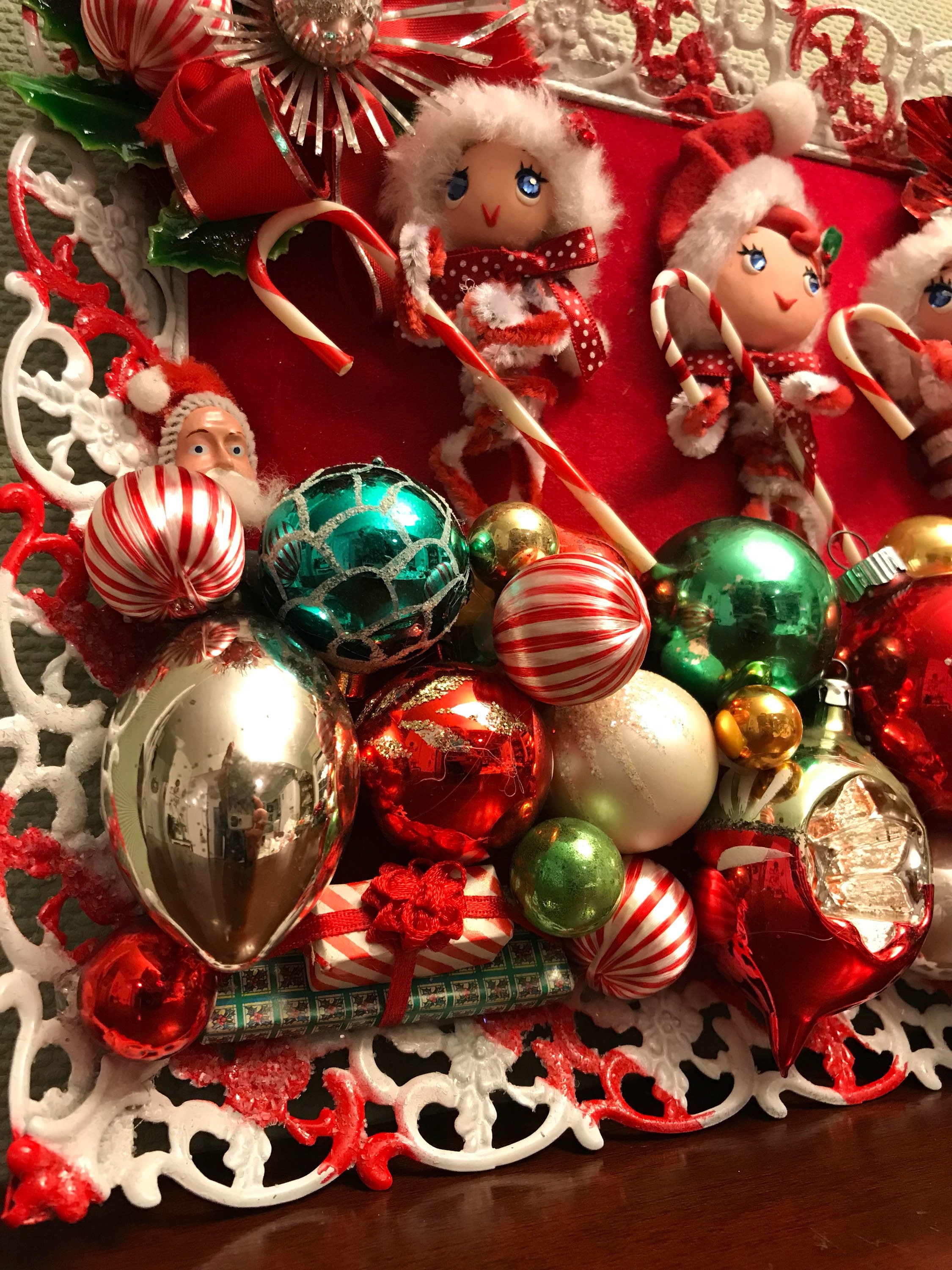 Vintage Christmas Ornament Art, Kitschy Christmas, Pixie Elves in