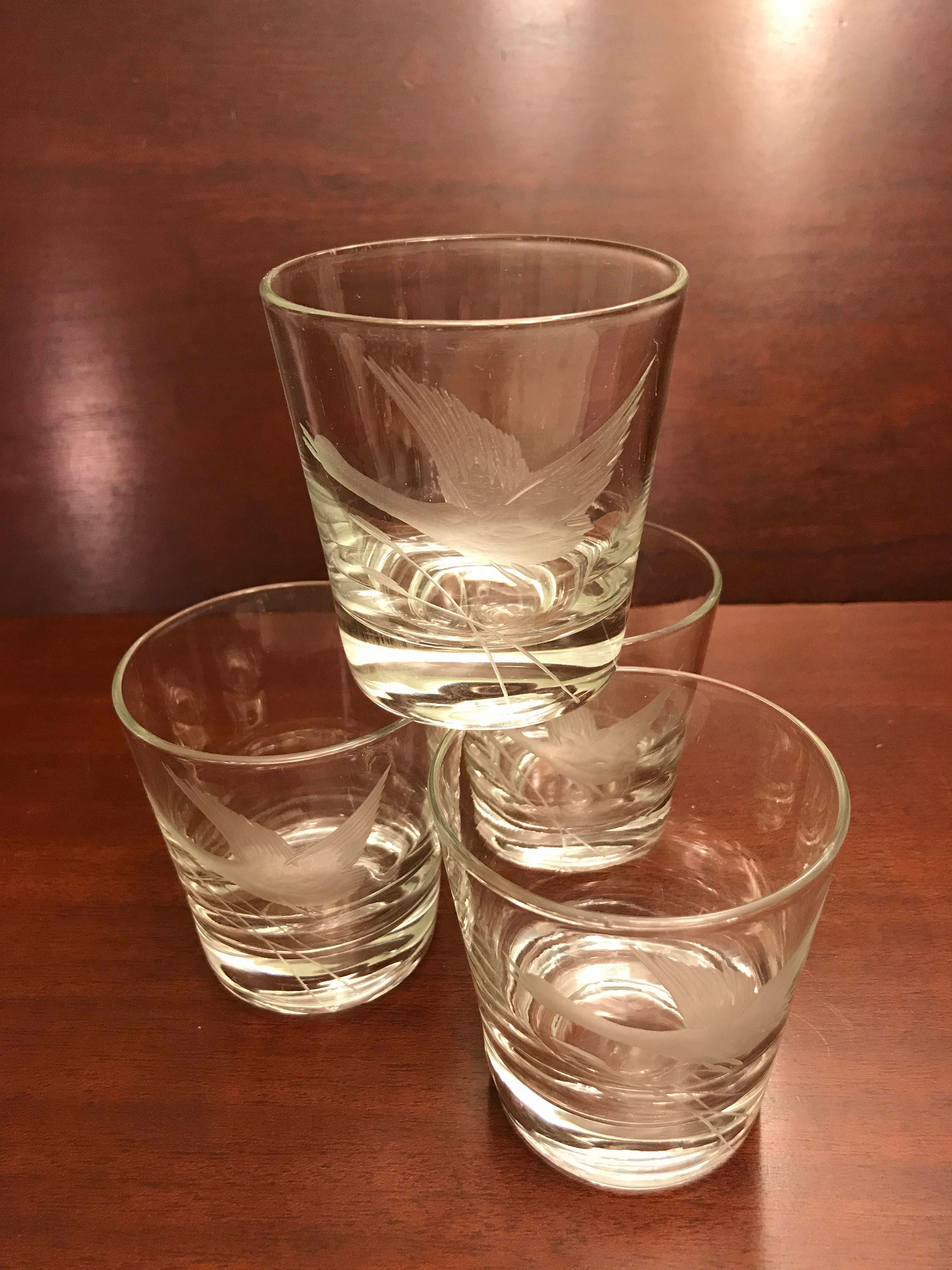 Vintage Duck Etched Glasses, Waterfowl Glasses, Flying Duck etched