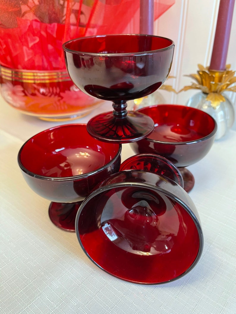 Sherbet cups Monarch Royal Ruby Glass Parfait, Anchor Hocking Dishes, 4 Piece set image 9