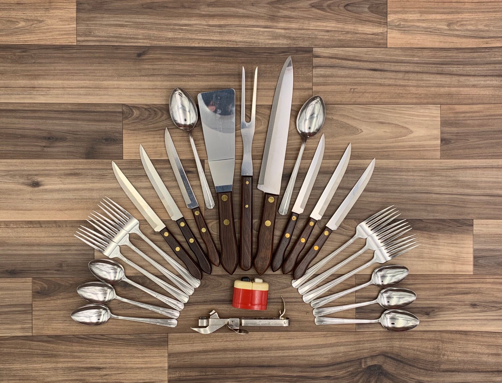 Vintage Picnic Set Utica Stainless Flatware set Super Edge Knife set