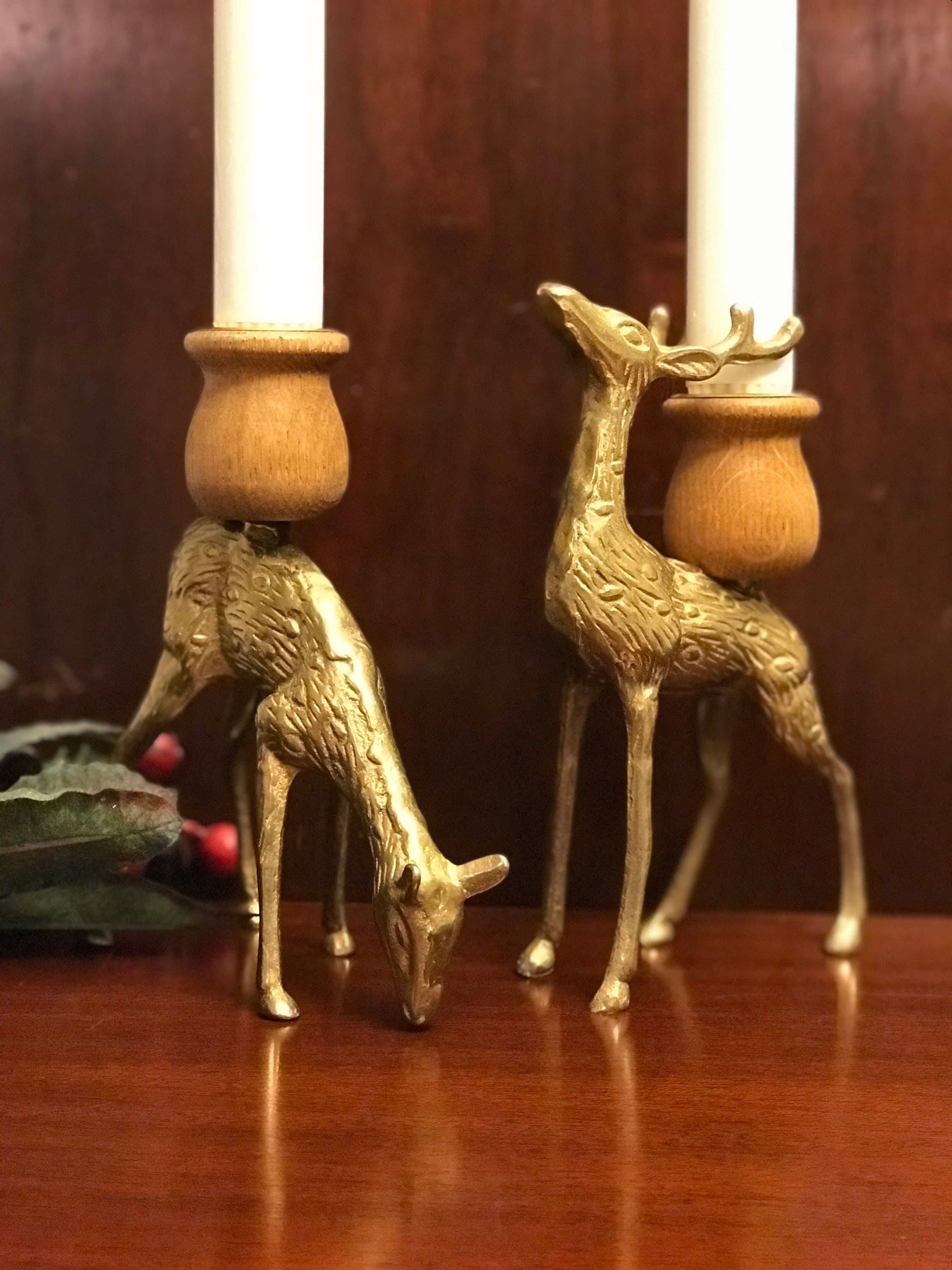 Vintage Brass Deer Candlesticks, Stag and Doe candlesticks, taper