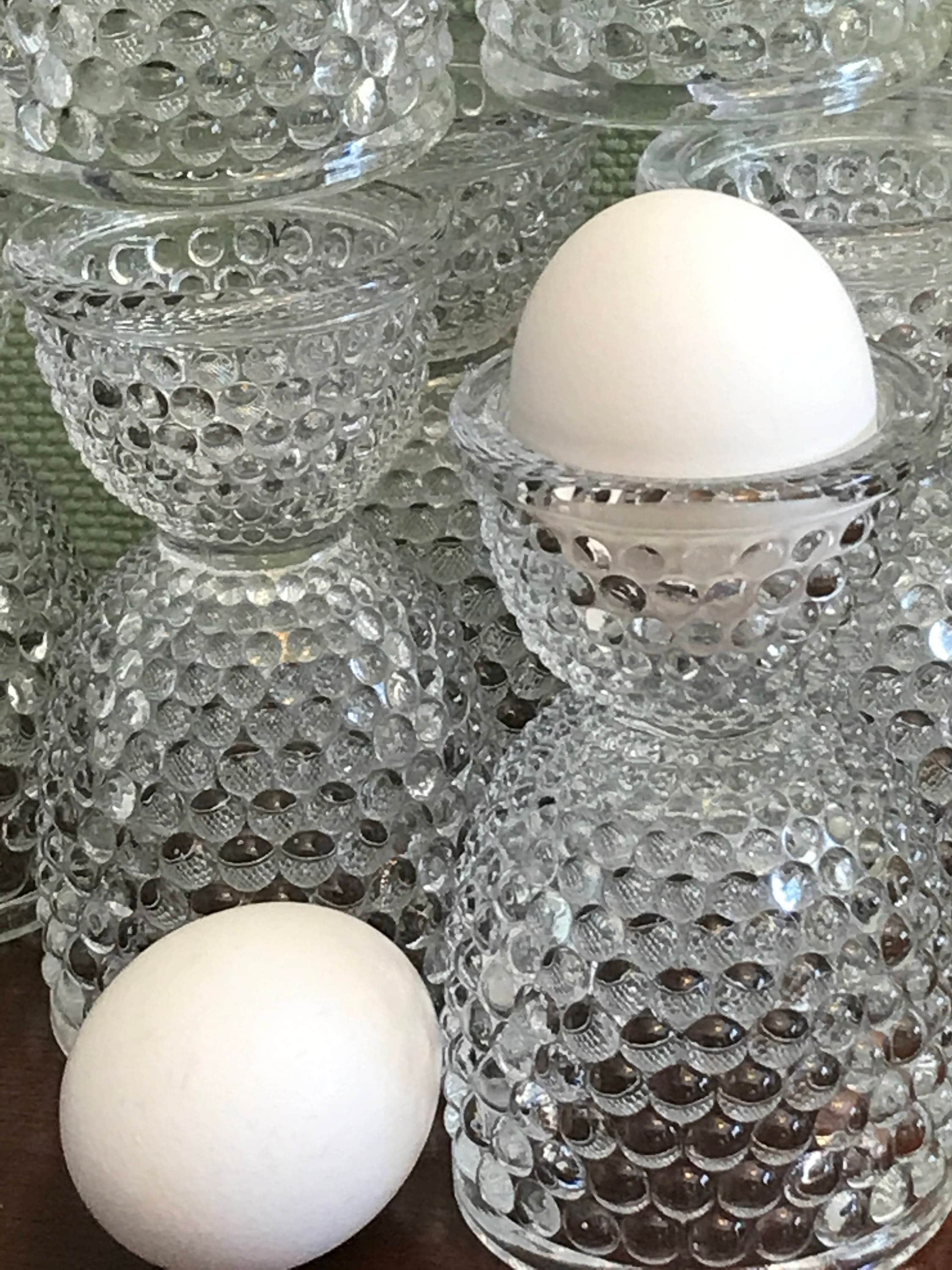 Vintage Egg Cups, Thousand Eyes Glass Egg Cup, Pressed glass Egg cups