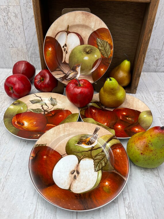 Vintage Apple Plates, Apple Orchard pattern by Sakura, Salad/dessert plates, Cottage farmhouse style