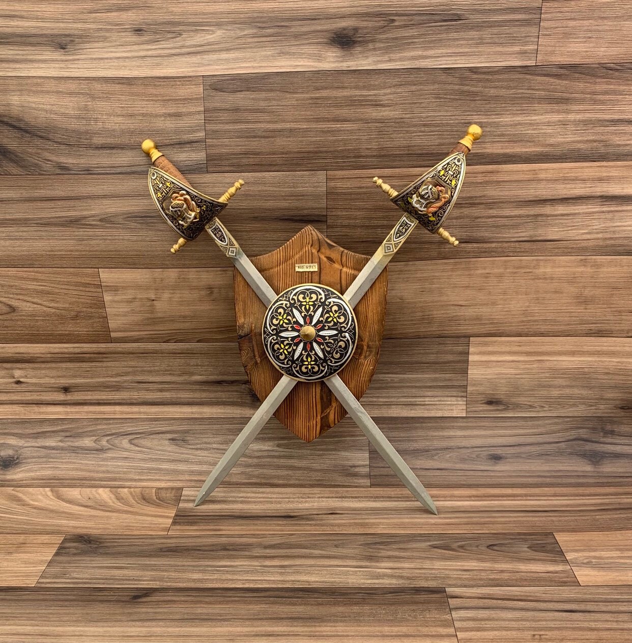 Antique Spanish Wall Crest with Crossed Sword Display