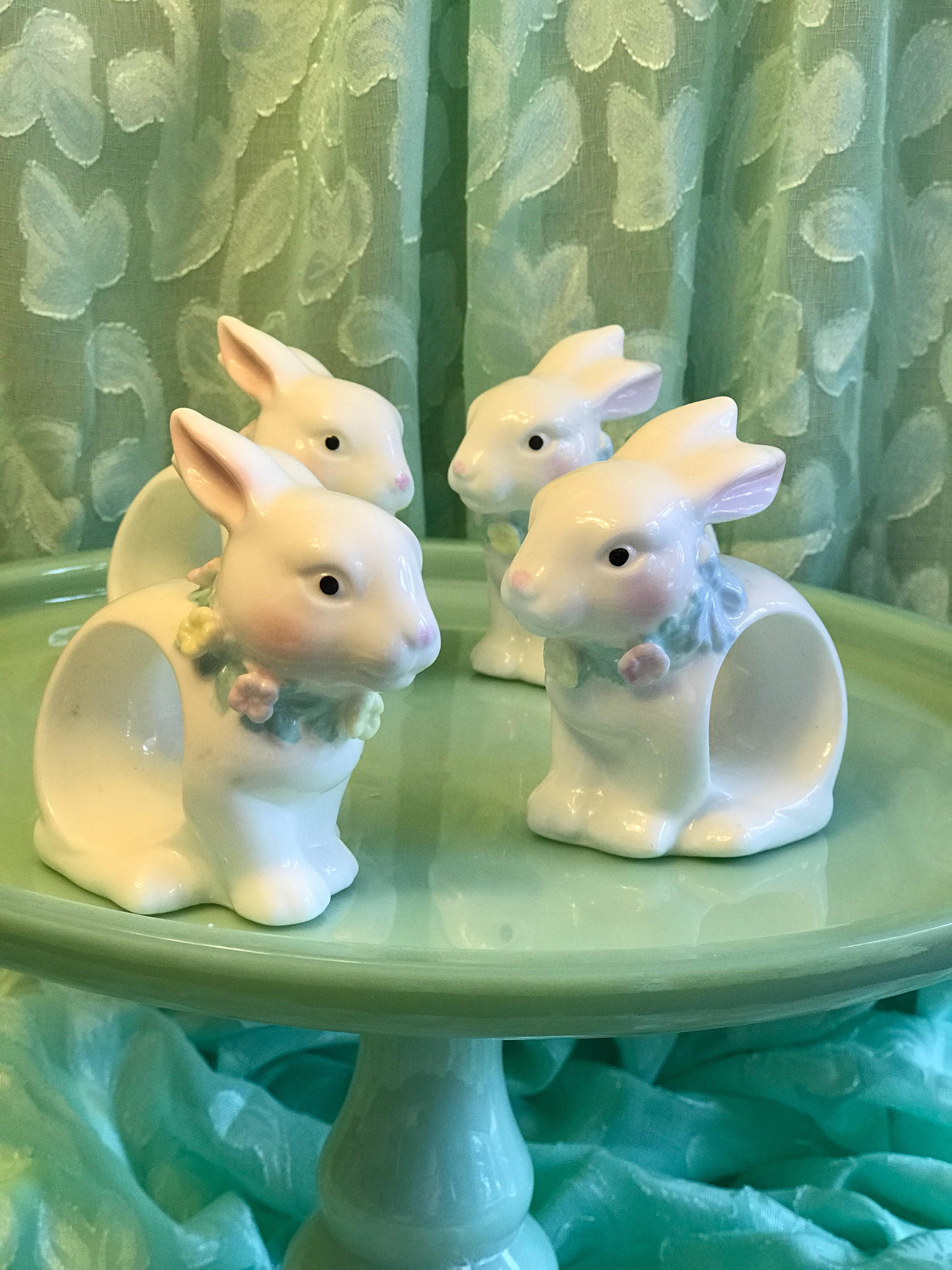 Porcelain Bunny Napkin Rings, Figural Bunny Napkin Rings, 4 piece