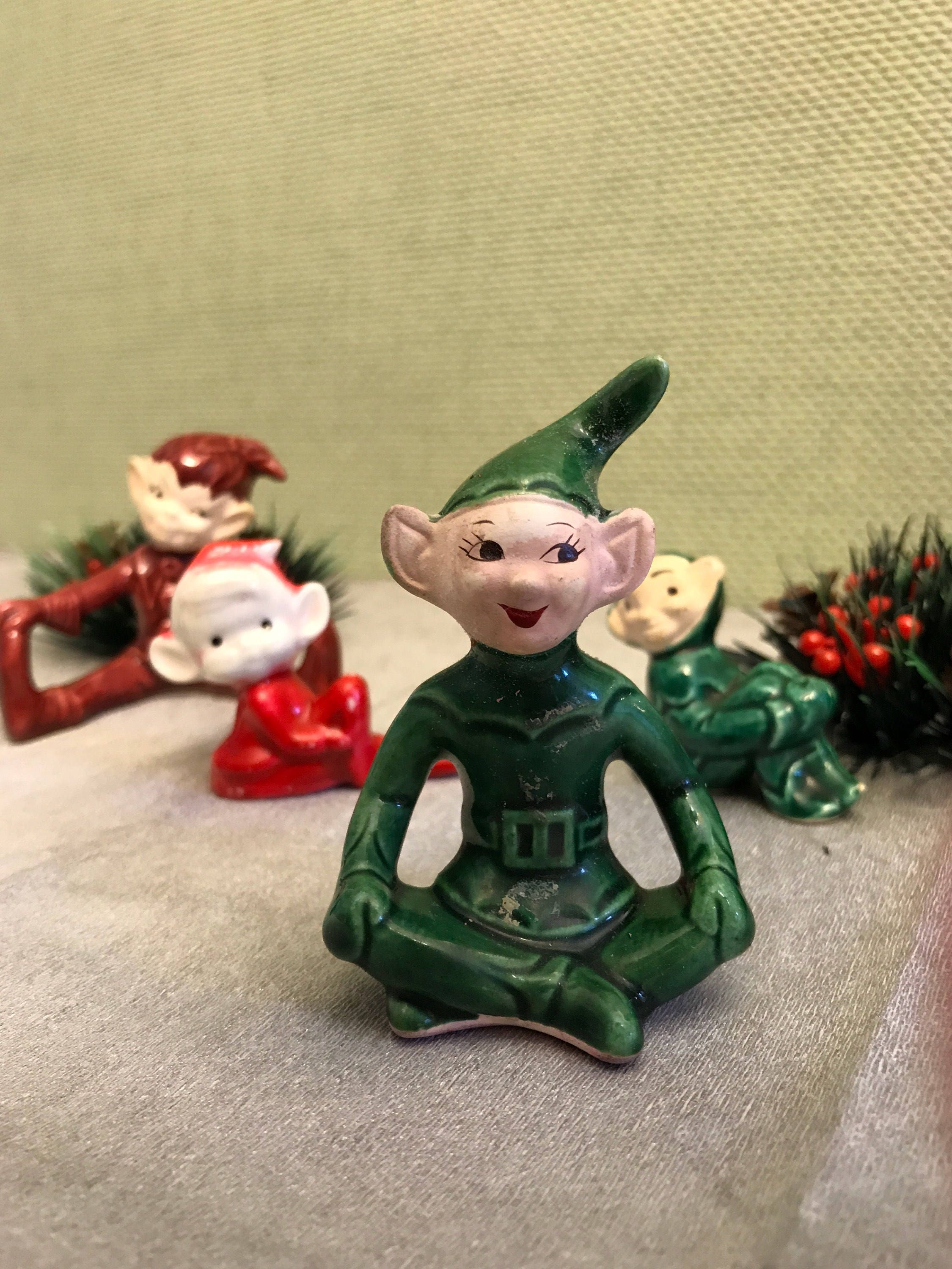 Vintage Pixie Elves, Christmas Elves, set of 5 Pixie Elves, Shelf Elf