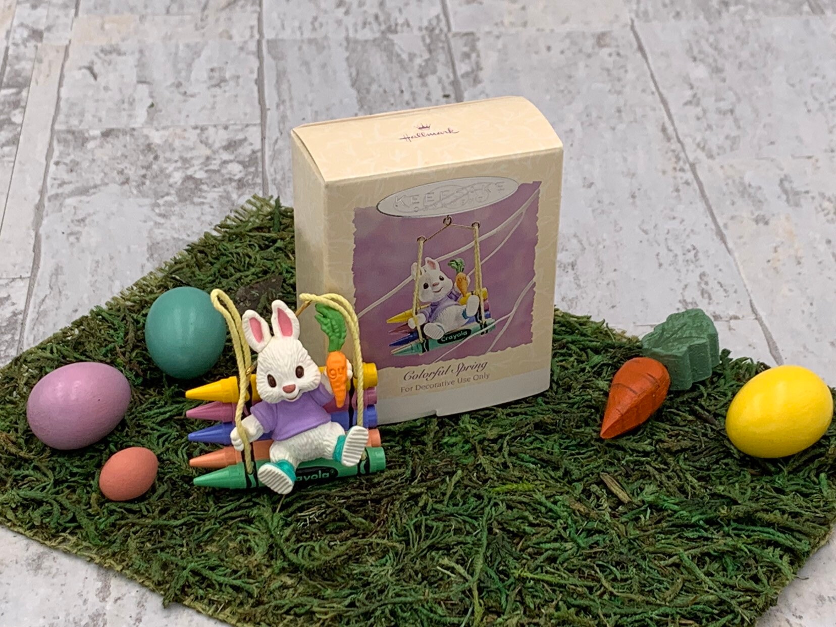 Vintage Colorful Spring Hallmark Easter Ornament, Easter Bunny on