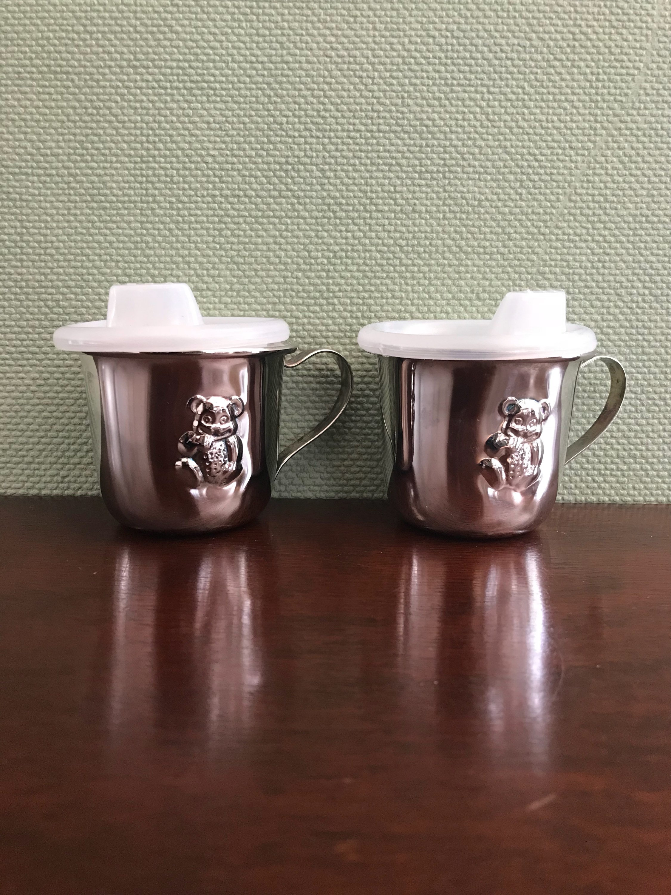 Silver Plated Baby Sippy Cup, Teddy Bear Silver Cup, Babys First Cup