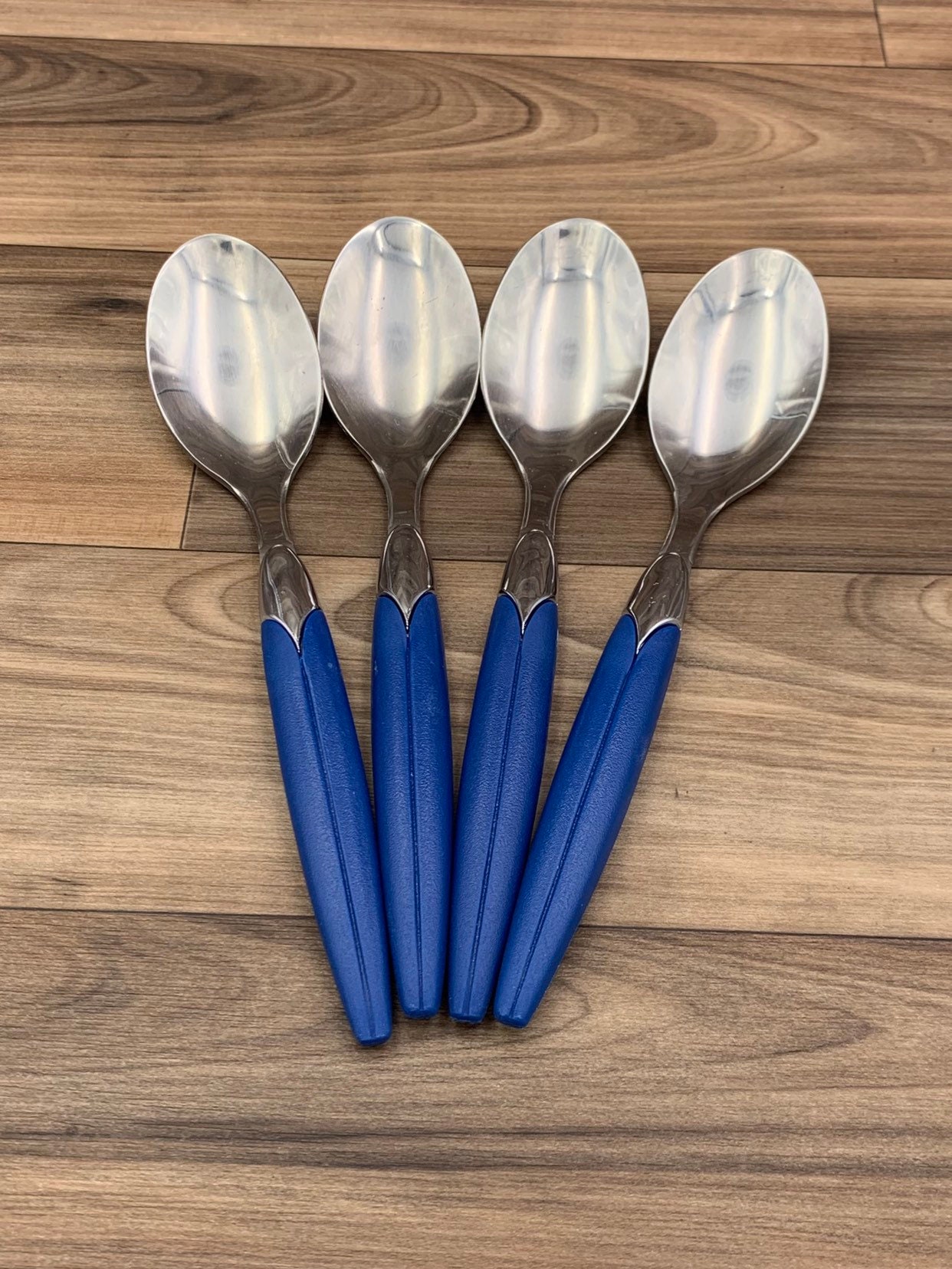 Vintage Flatware set Stainless Steel with Blue Plastic Handles Picnic