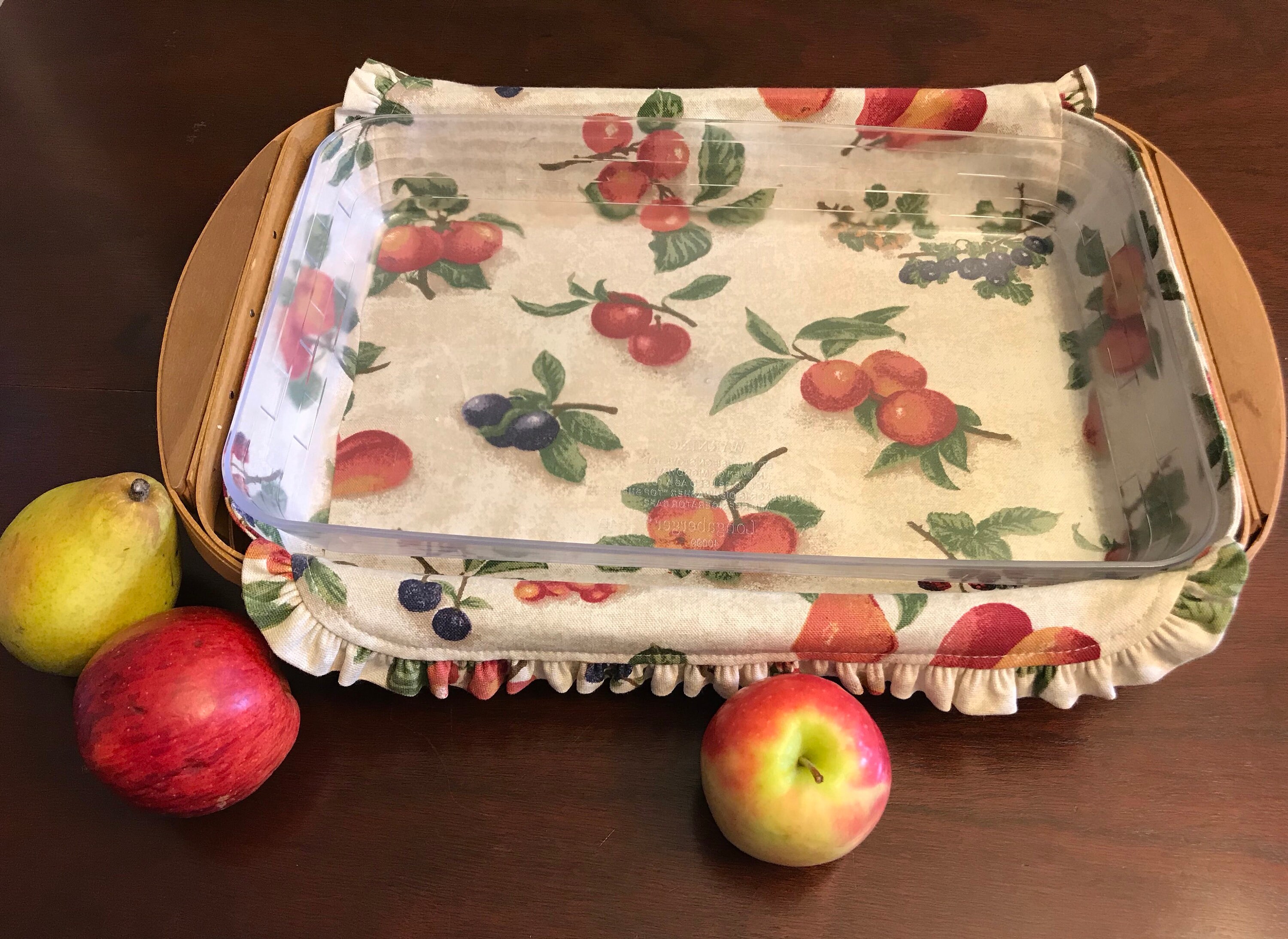 Longaberger Serving Tray Basket with fabric Liner Fruit Medley, Plastic
