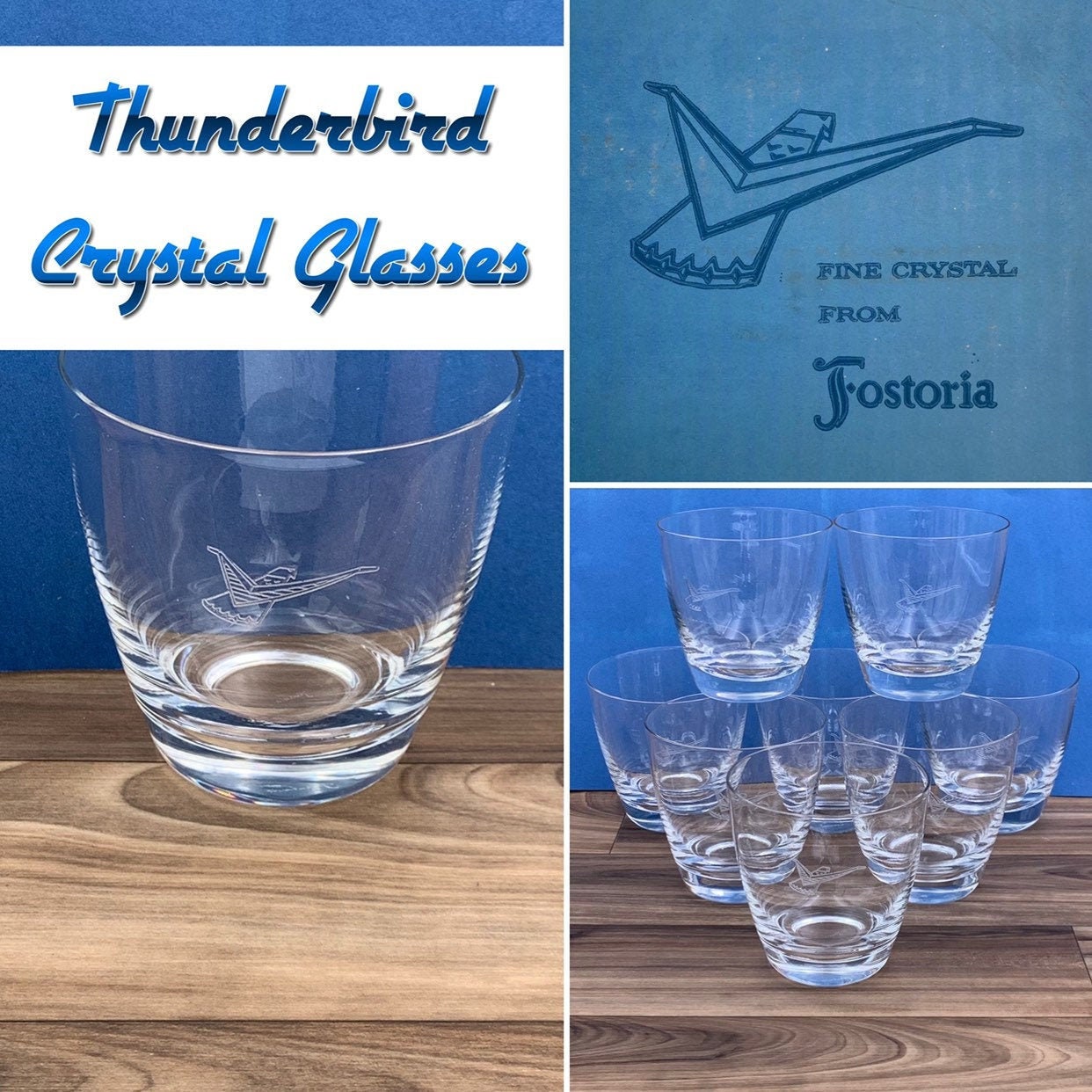 Mid Century Glassware Fostoria Crystal Thunderbird Automobile Glasses
