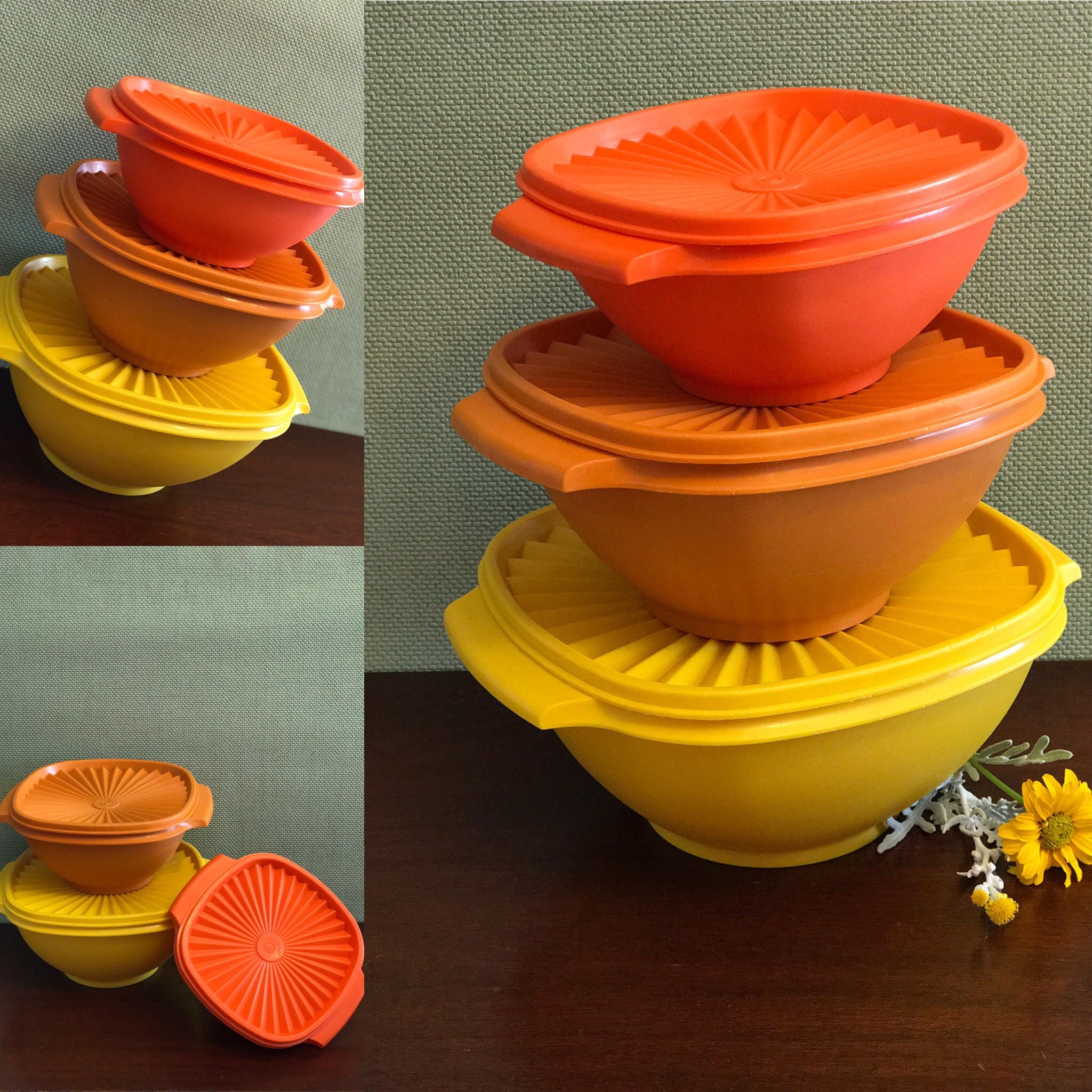 Vintage Set of 2 Orange and Yellow Tupperware Bowls 234 & 235 With