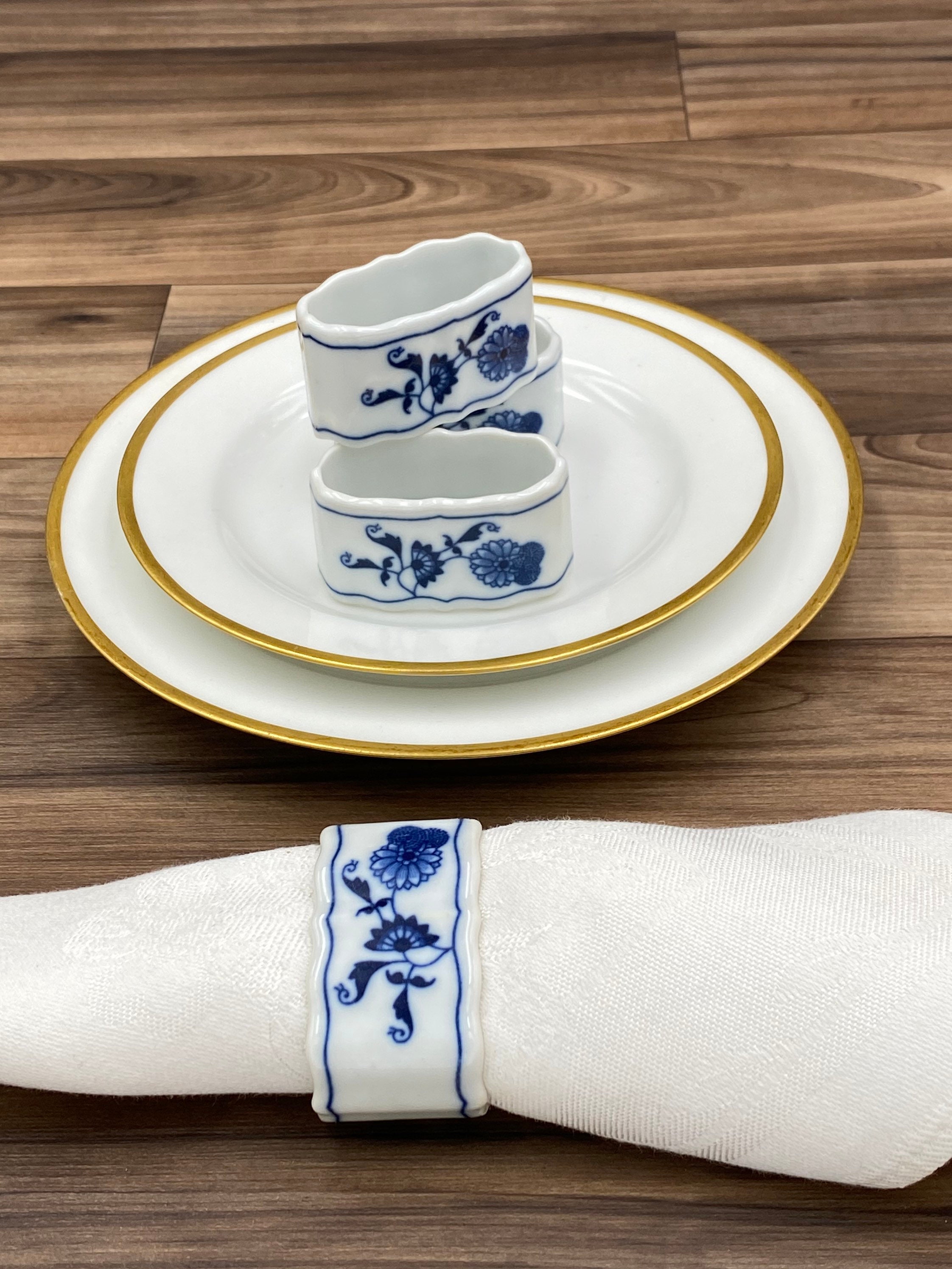 Blue Danube Porcelain Napkin Rings, Set of 4, Vintage Tableware