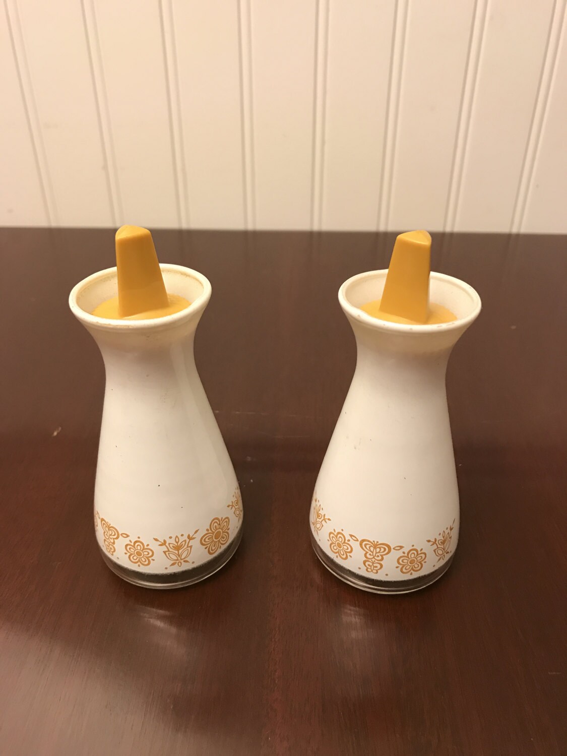 Vintage Corelle Butterfly Gold Salt Pepper Shaker Set by Corning Ware,  White and Yellow Decor