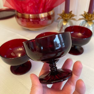 Sherbet cups Monarch Royal Ruby Glass Parfait, Anchor Hocking Dishes, 4 Piece set image 5