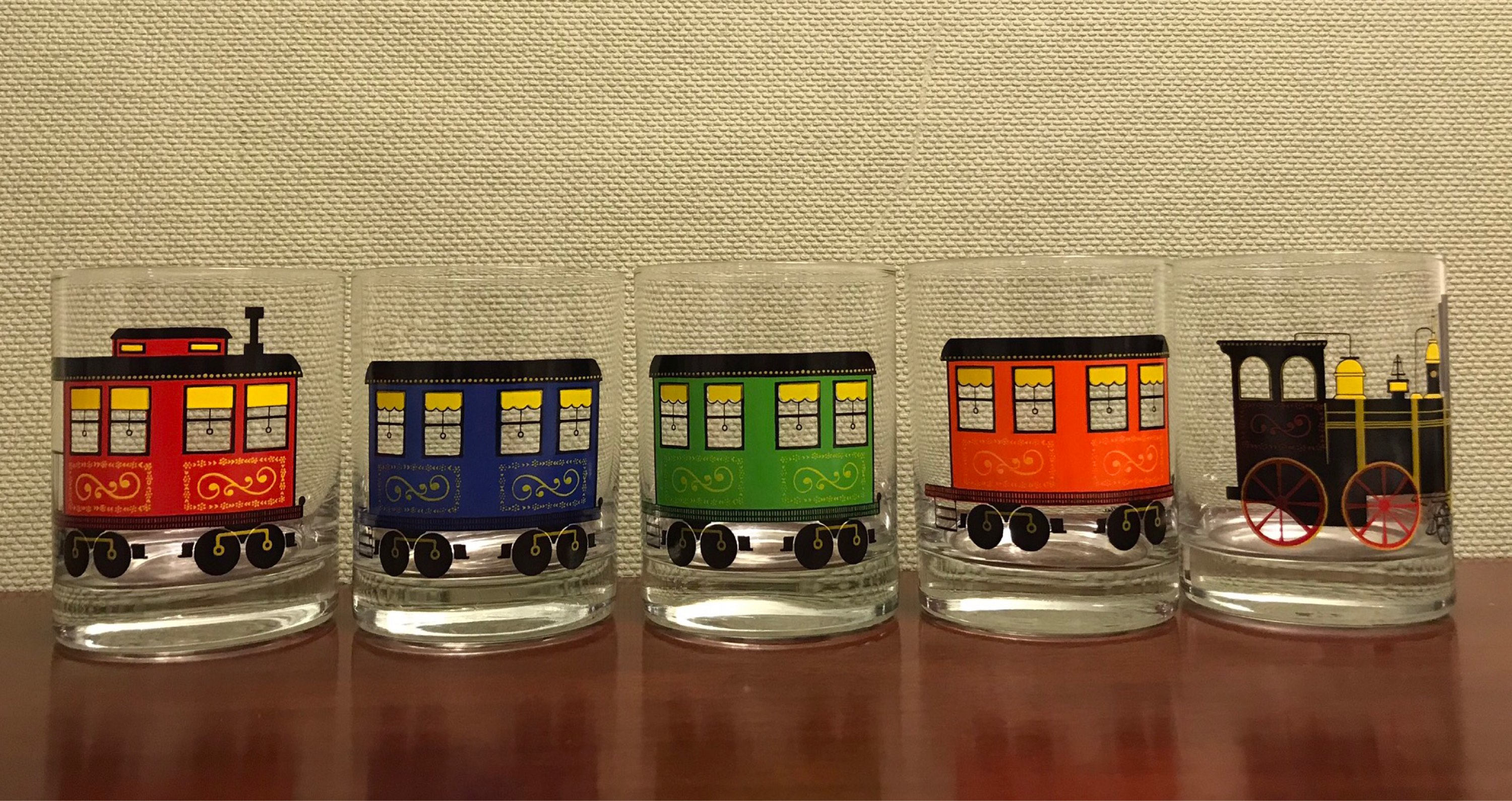 Rare Cera Train Glasses, Mid Century Cera Glasses, Cera Get On Board