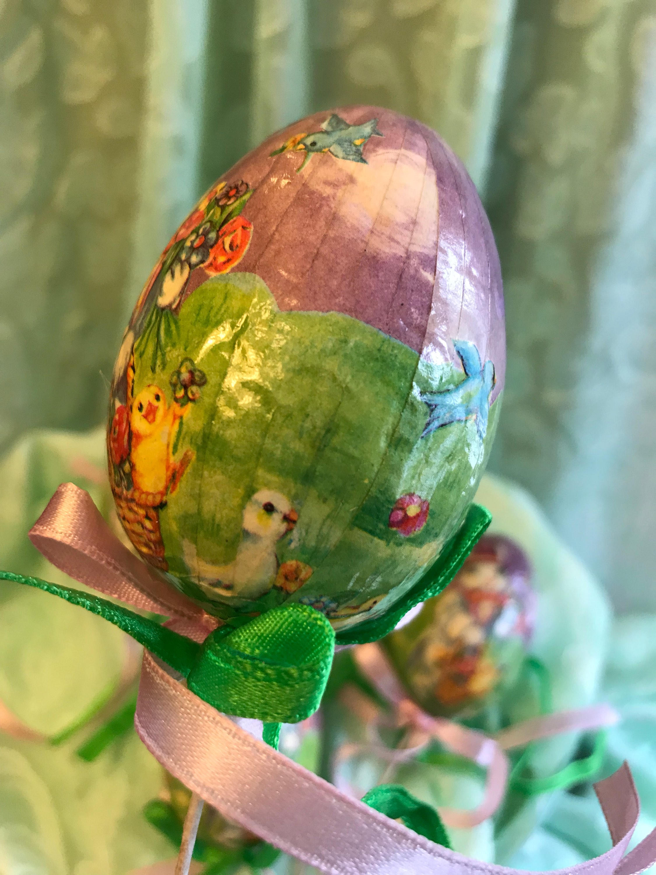 Vintage Easter Egg Ornaments, Paper Mache Egg Picks