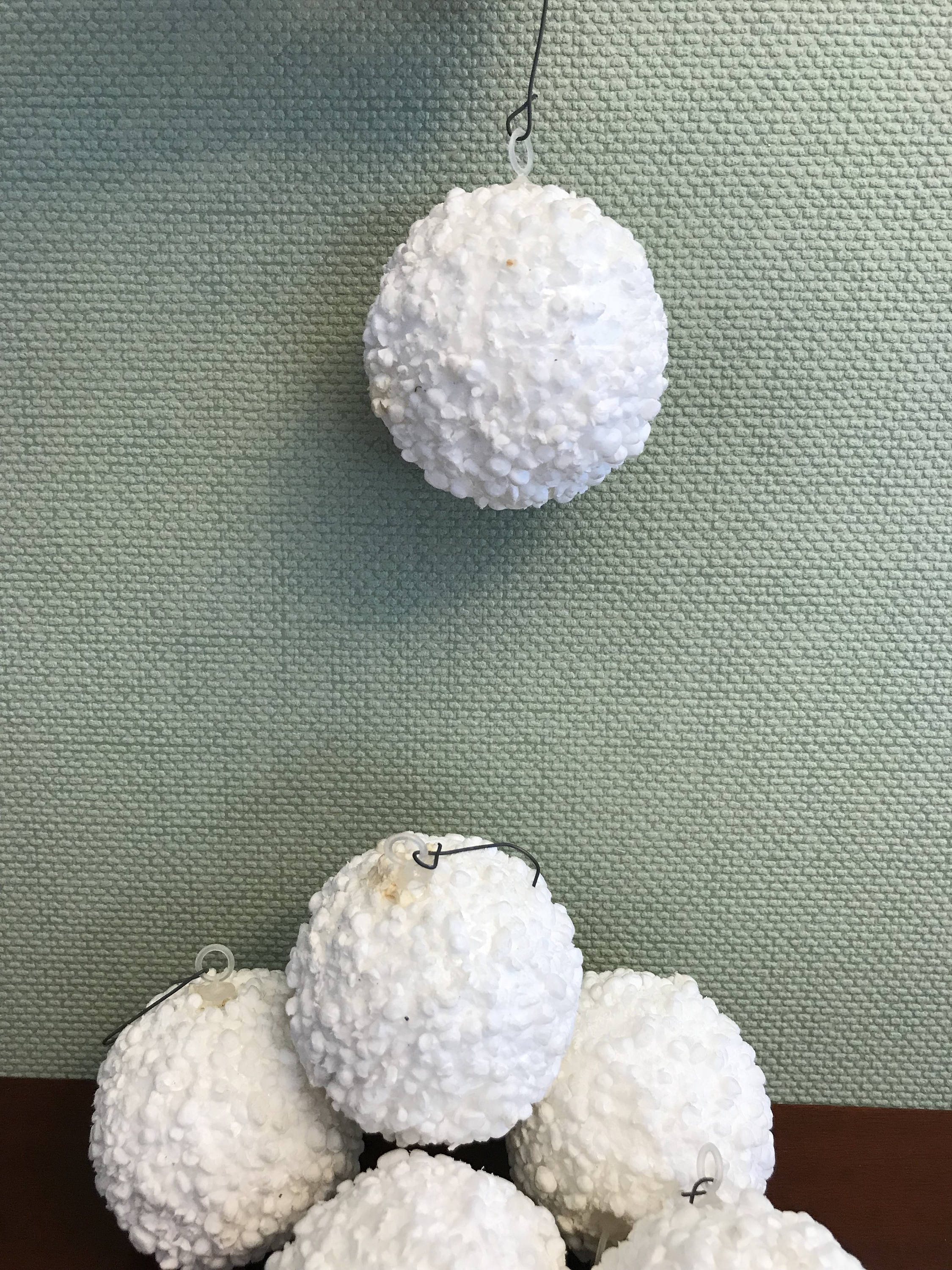 Vintage Snowball Tree Ornaments, White Styrofoam ornaments, Pyramid