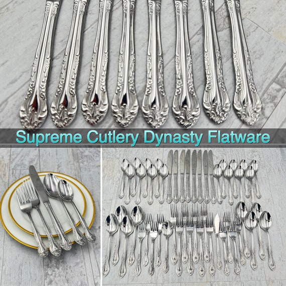 Vintage Flatware Set, MCM Floral Stainless Silverware Set by Towle Supreme Cutlery