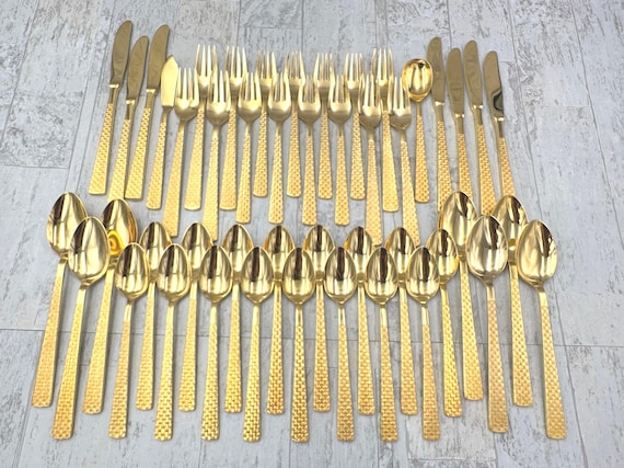Vintage Gold Flatware set, Basket Weave Silverware by Stanley Roberts