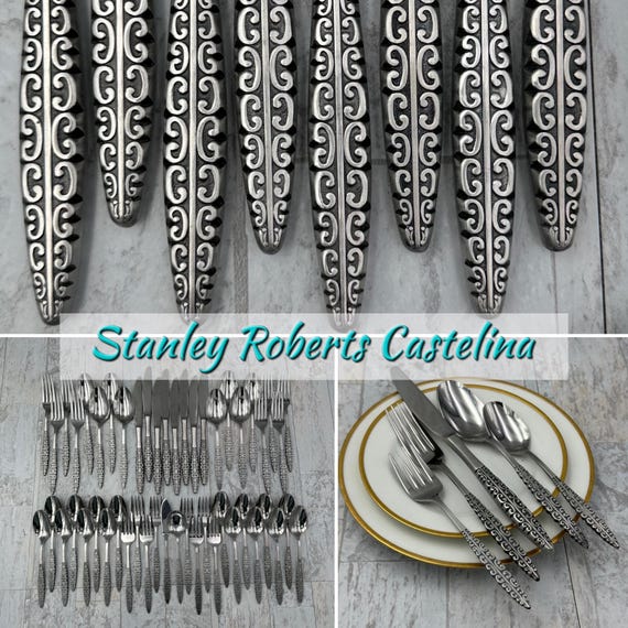 Vintage Stanley Roberts MCM Stainless Flatware Set: Castelina Service for 8
