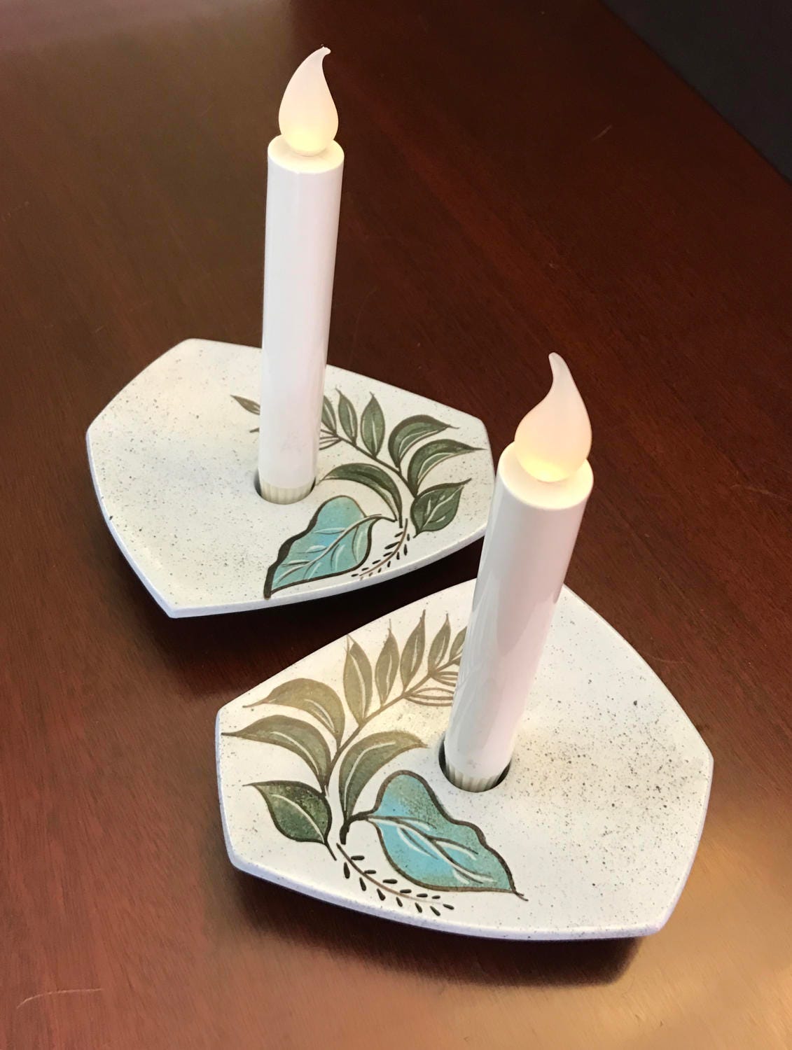Handpainted Candlestick Holders MidCentury Modern ceramic
