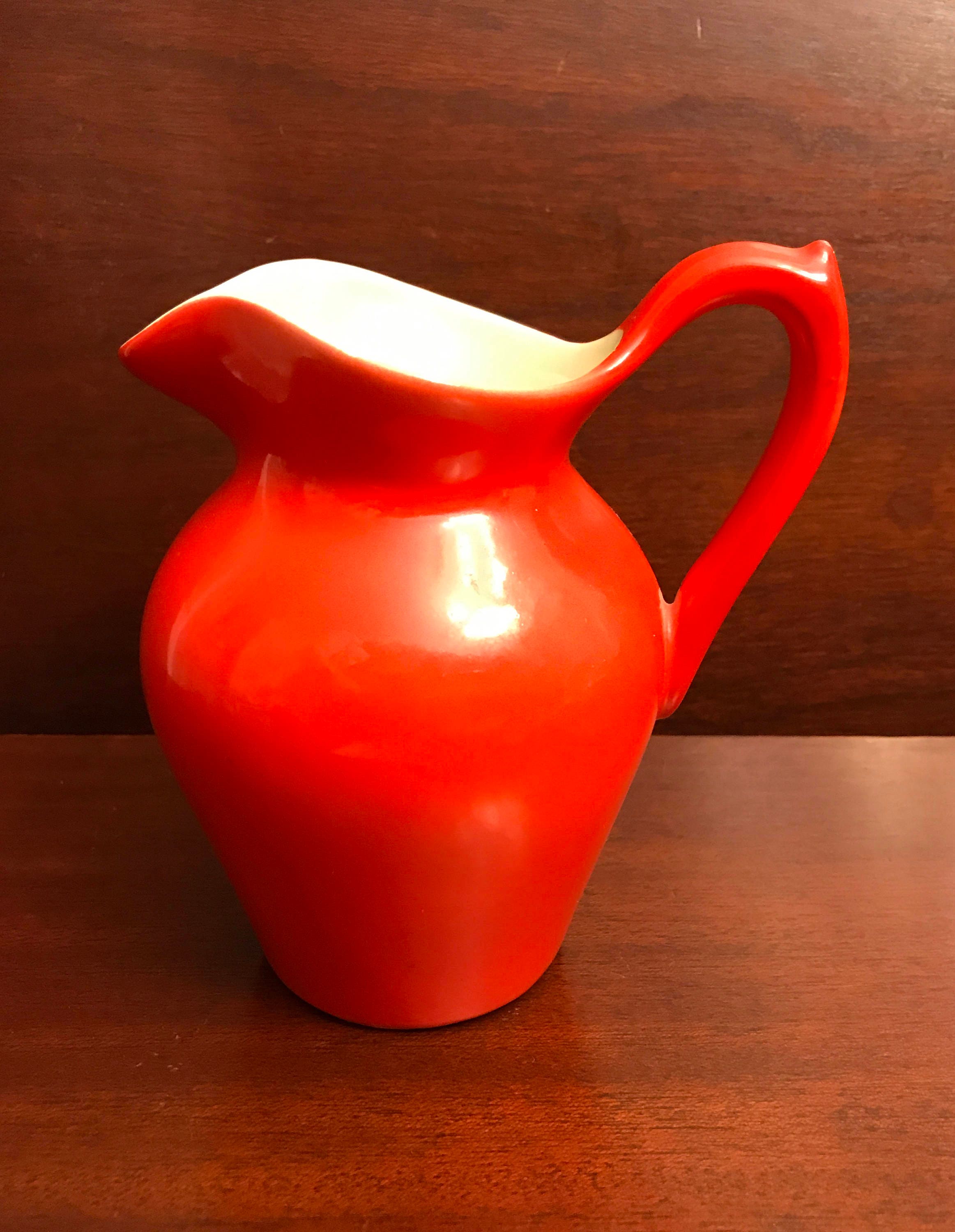 Vintage Red Pottery pitcher, little Red and White Pitcher, mini Pitcher