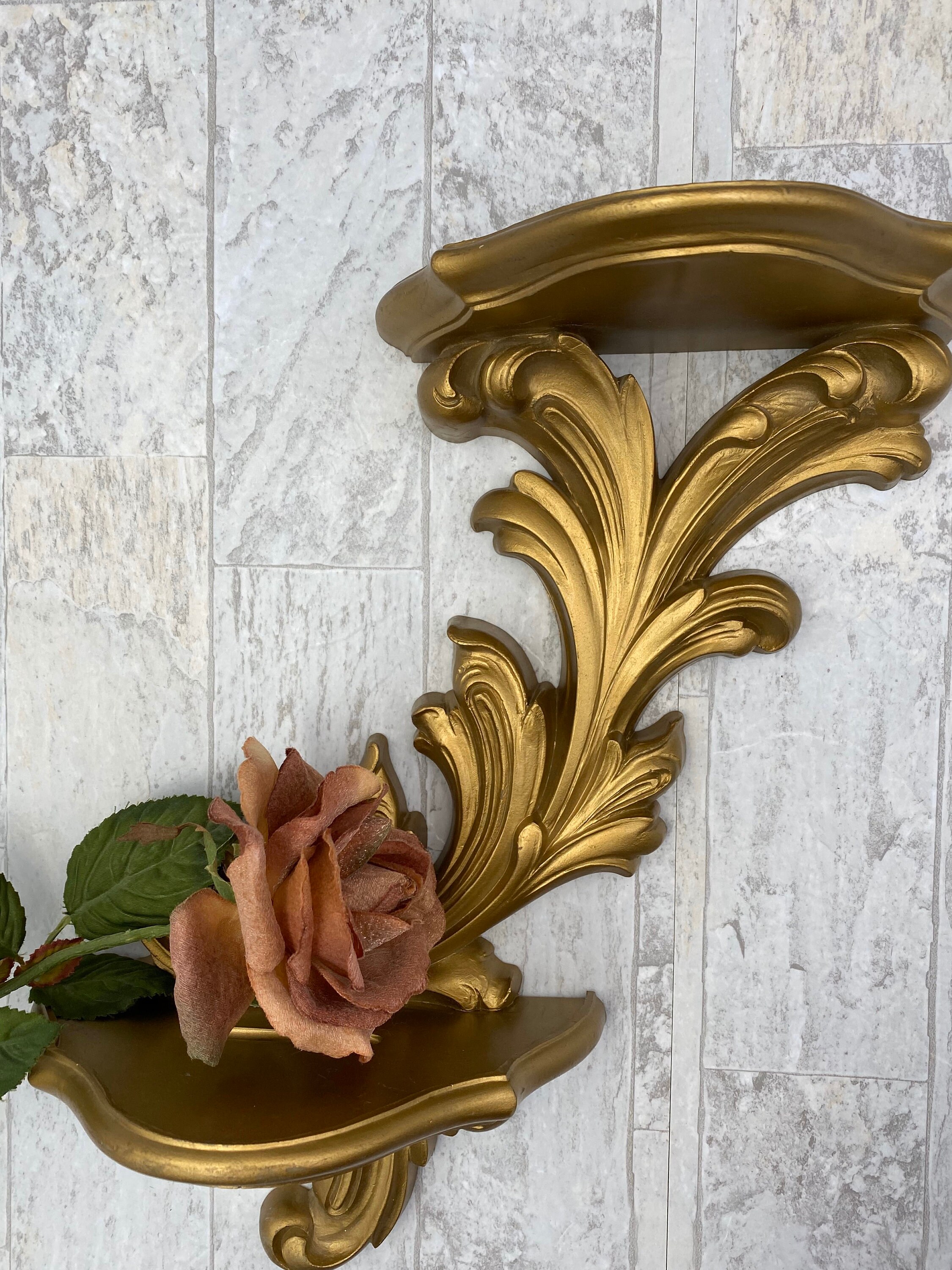 Vintage Gold Wall sconce, Hollywood Regency Style Double Candle holder