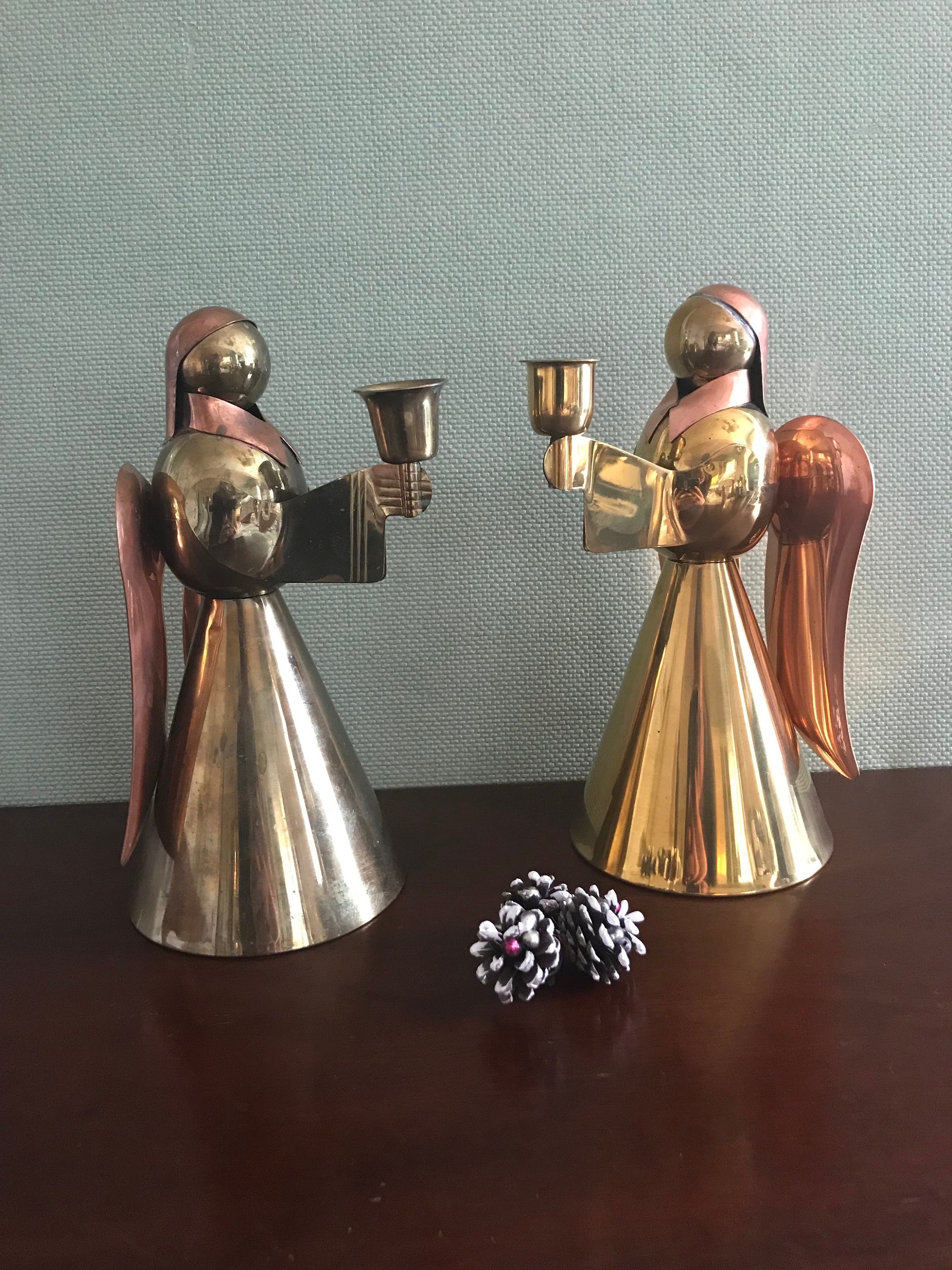 Brass Angel Candlestick holders Set of 2 Large Figural Angel Candle