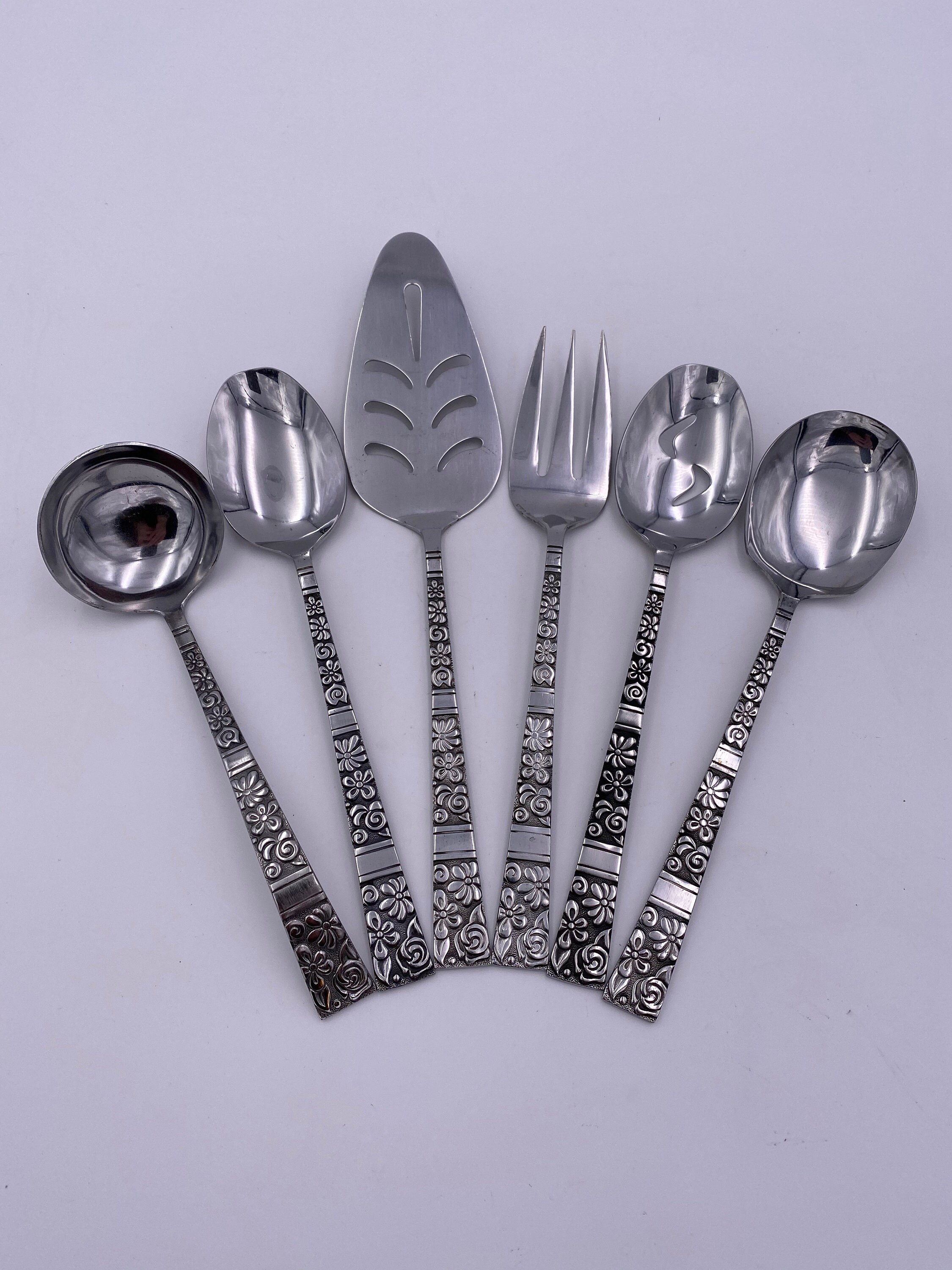 Vintage Flatware Set, MCM Floral Stainless Silverware Tremont