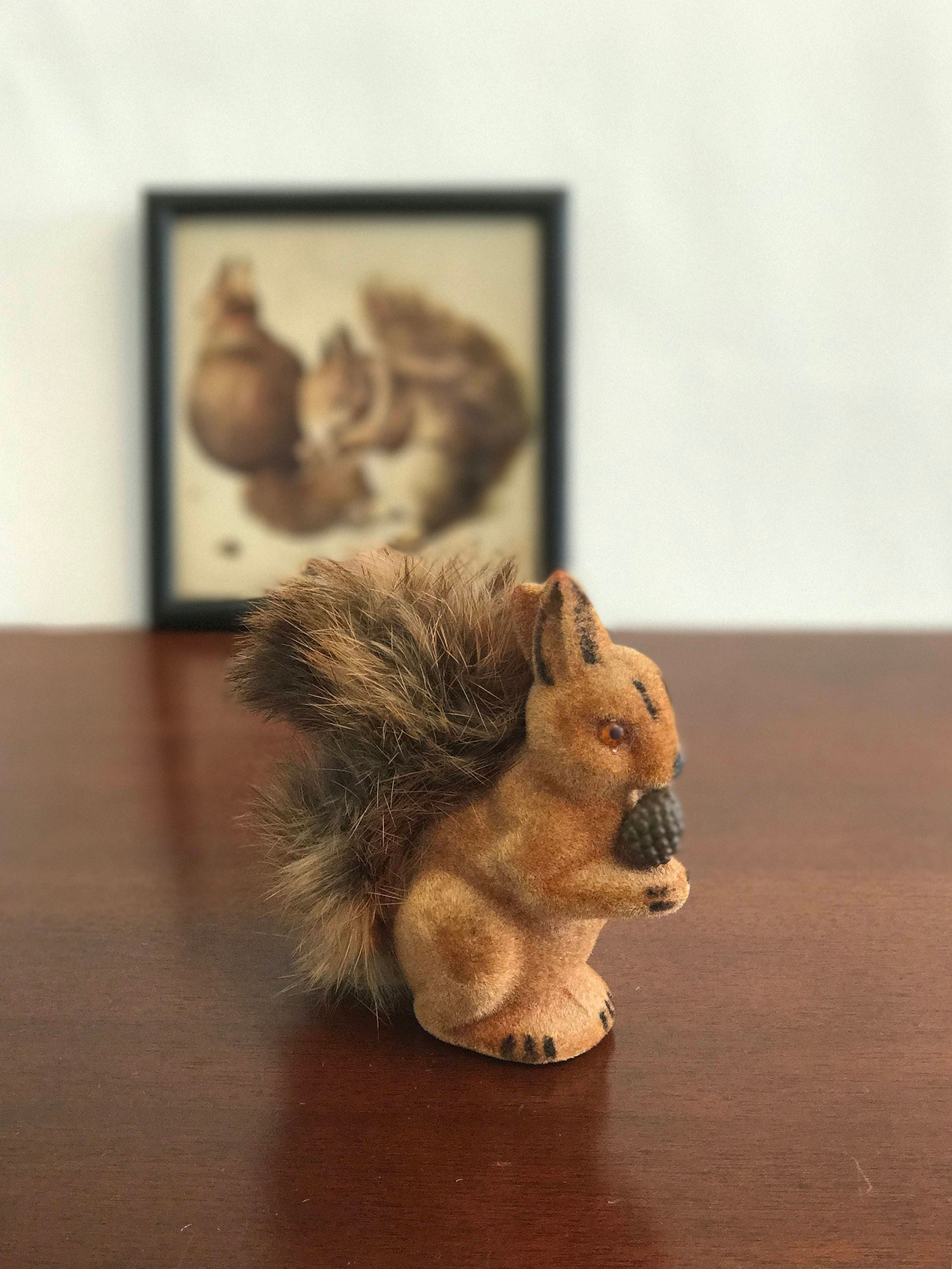 Squirrel Collection Vintage Flocked Squirrel Figurine, collectible Squirrel with Fur tail ...
