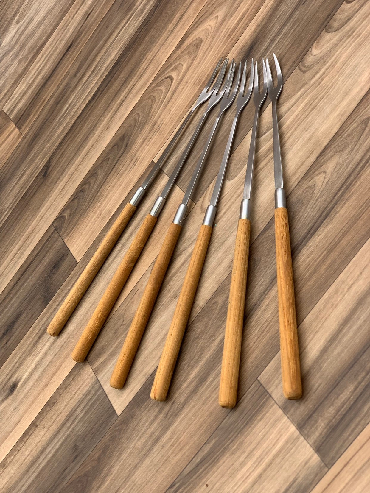 Vintage Fondue Forks Teakwood Danish Modern, Set of 6 fondue forks