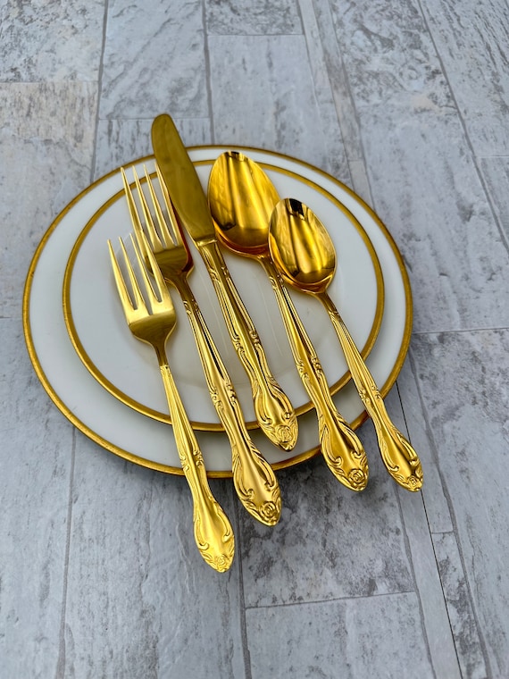 Vintage Gold Flatware set, Stanley Roberts, Lisa pattern, Silverware, service for 12