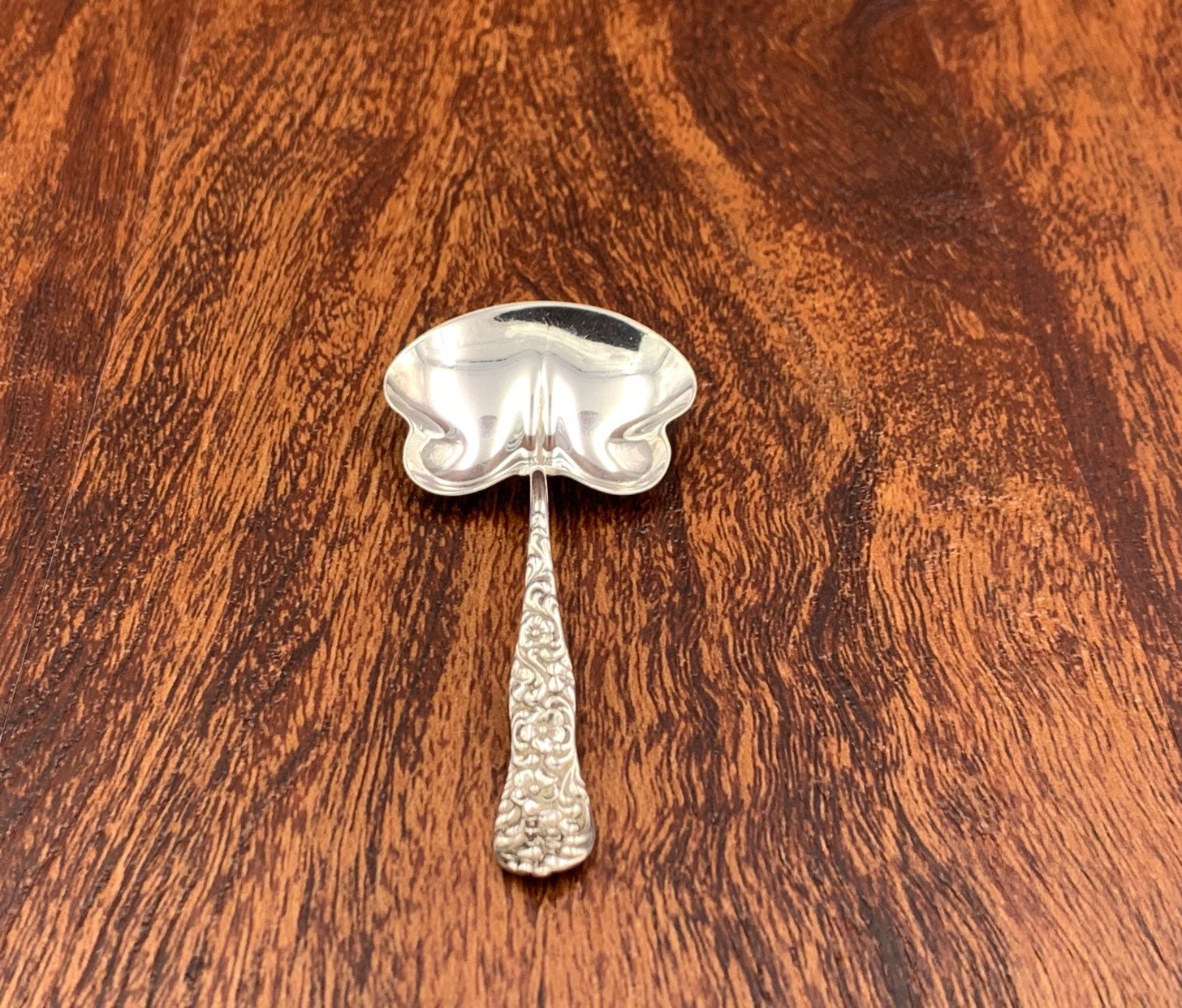 Antique Sterling Silver Bon Bon Spoon, 1888 ornate Floral handle