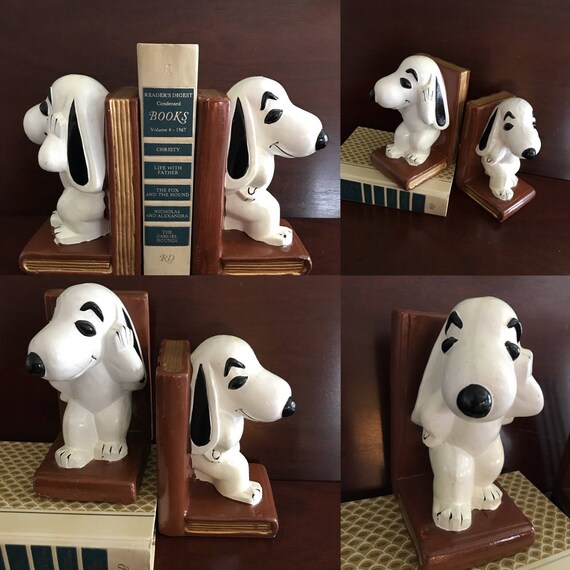 Snoopy Bookends Rare Collectible Painted Snoopy Dog Bookends Etsy