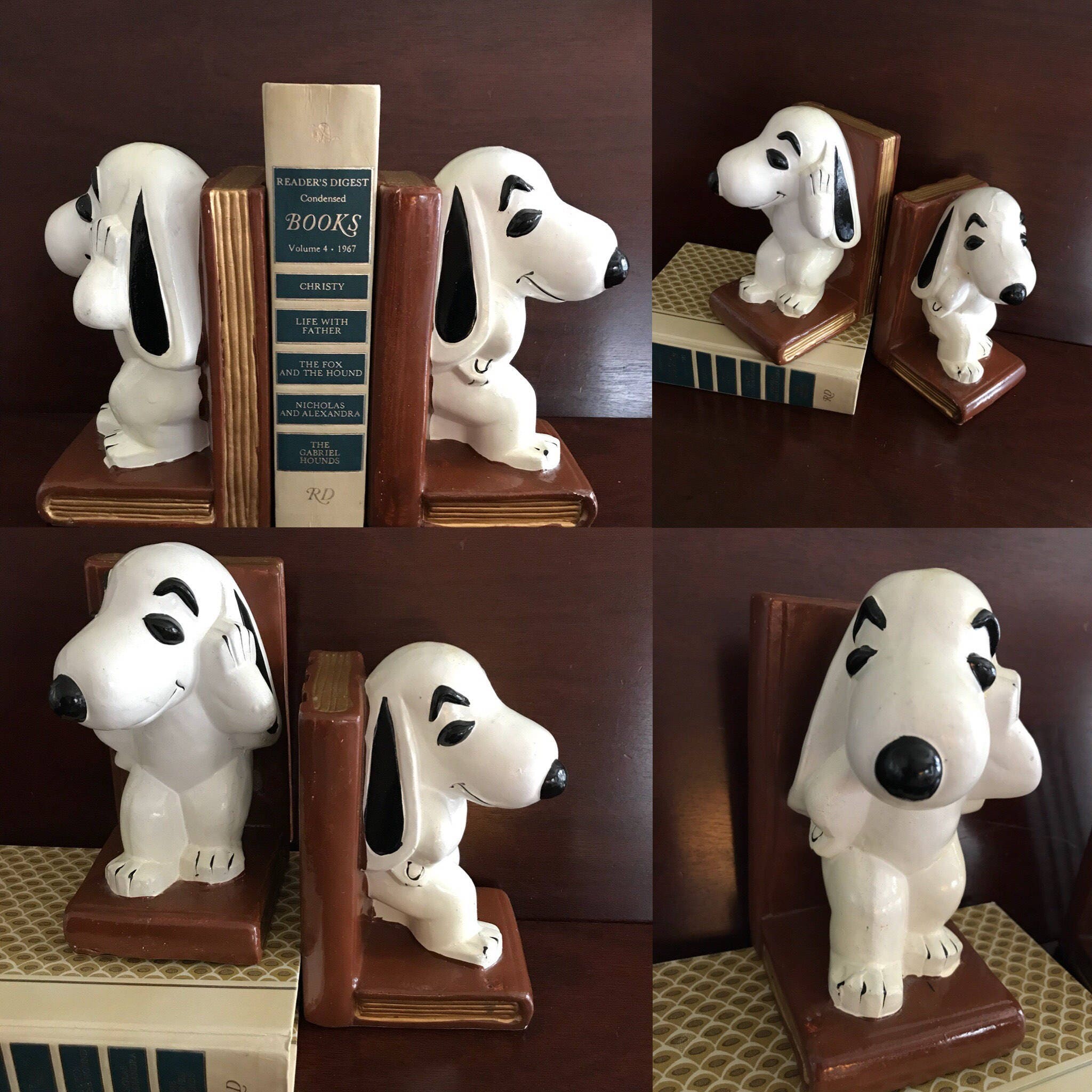 Snoopy Bookends Rare Collectible Painted Snoopy Dog Bookends Snoopy Beagle Decor Gift For Dog Lovers Peanuts Cartoon Character Library