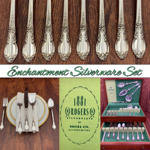 Vintage Silverware Set, Service for 8, Mahogany Silverware chest, Collectible flatware Set