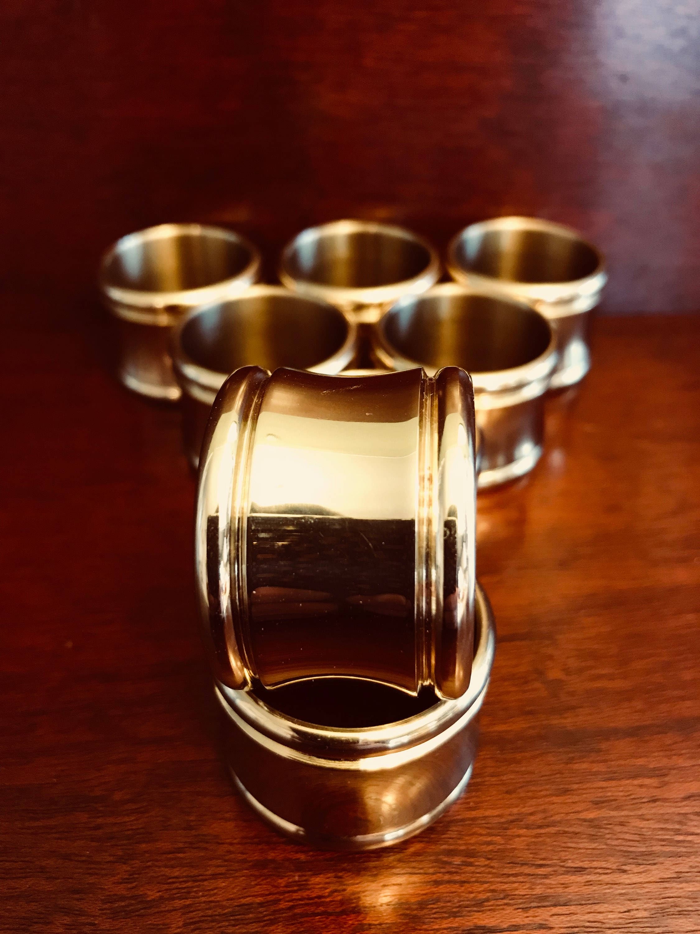 Vintage Solid Brass Napkin Rings, 8 piece set, Holiday dinner Napkin