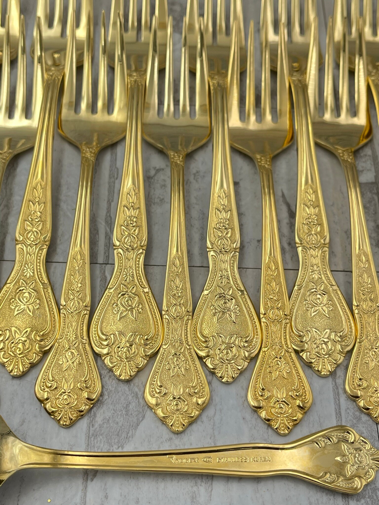 Vintage Gold Flatware set with silverware chest, service for 12